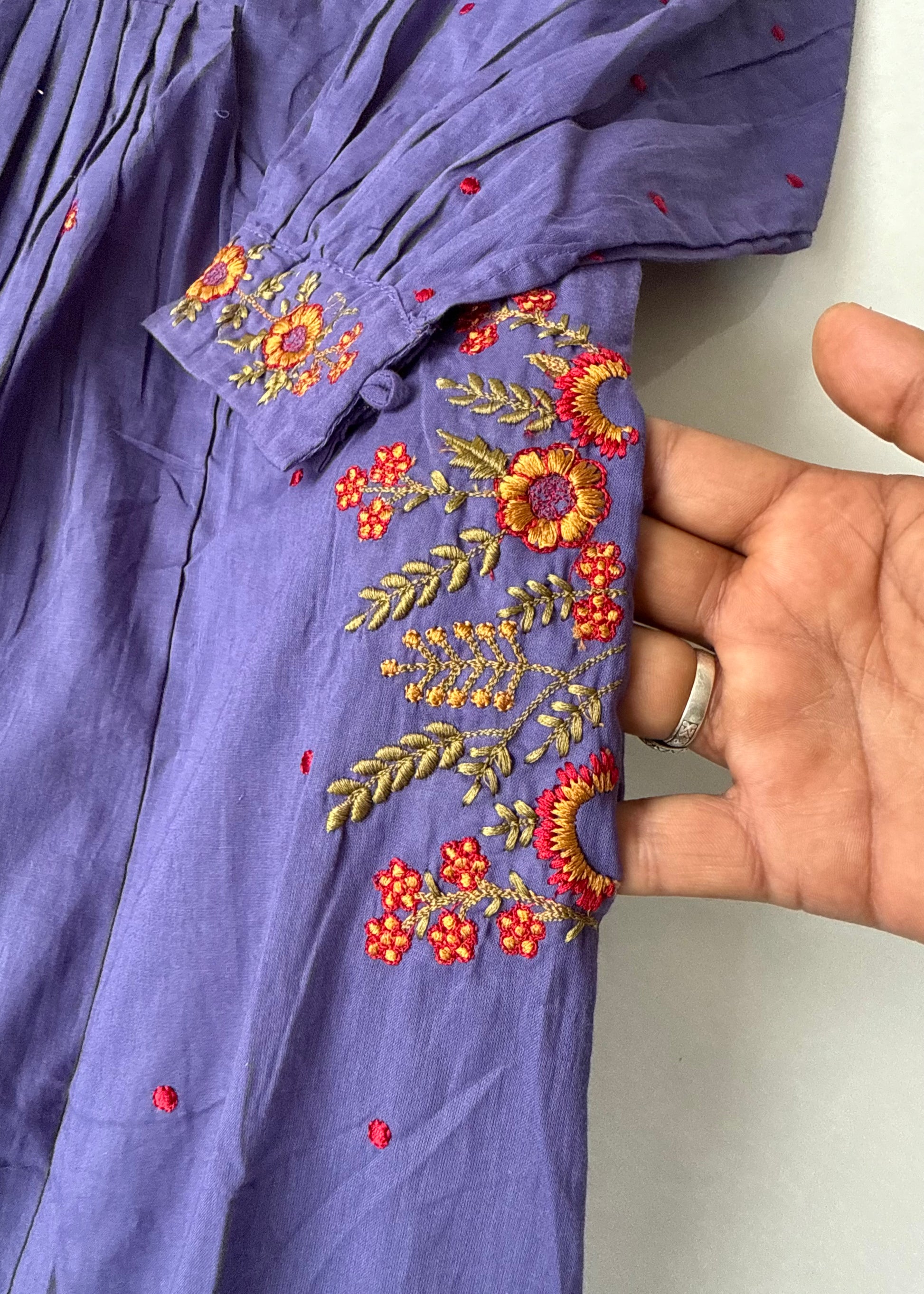 “Hera” Muted Purple Mulmul Anarkali suit set