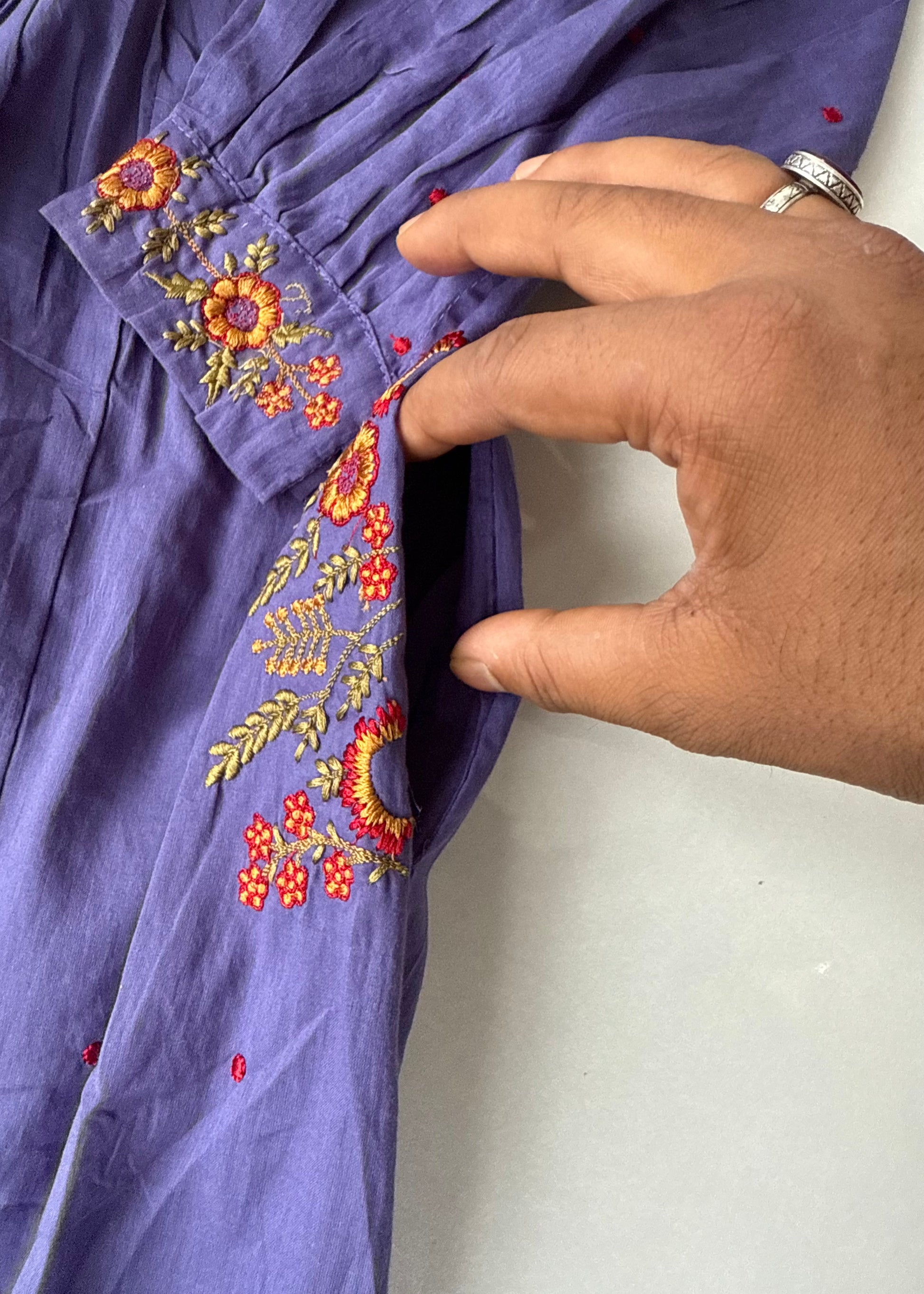 “Hera” Muted Purple Mulmul Anarkali suit set