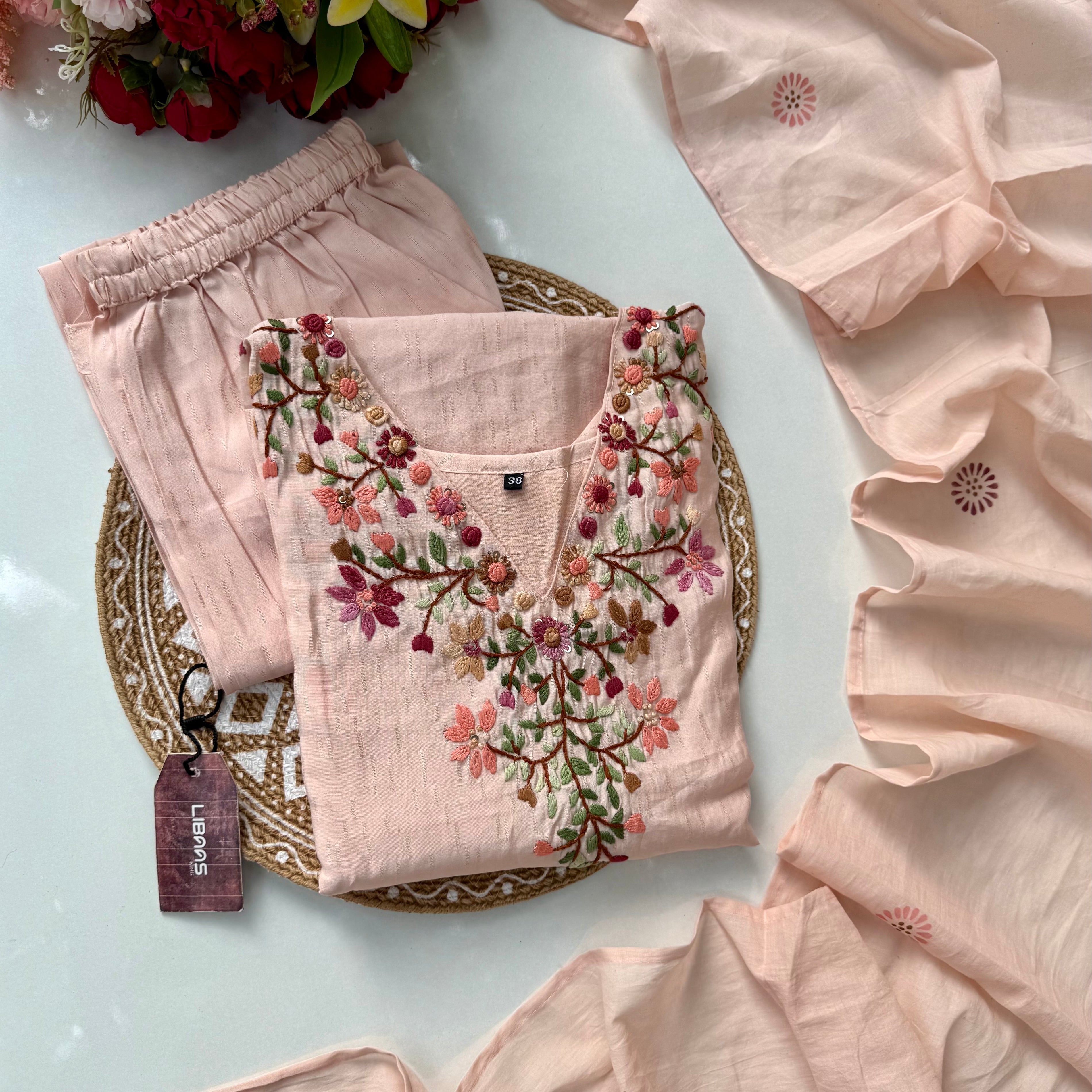 “Valentin” Premium cotton thread work kurti bottom dupatta set