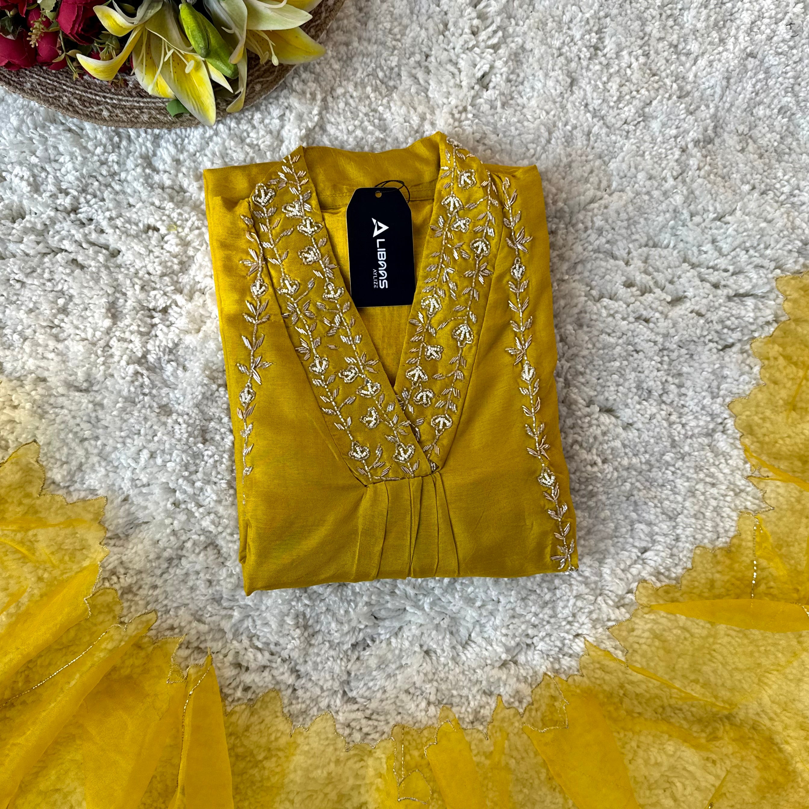 “Eira” Heavy handwork Dola silk A line kurti set 🛍️