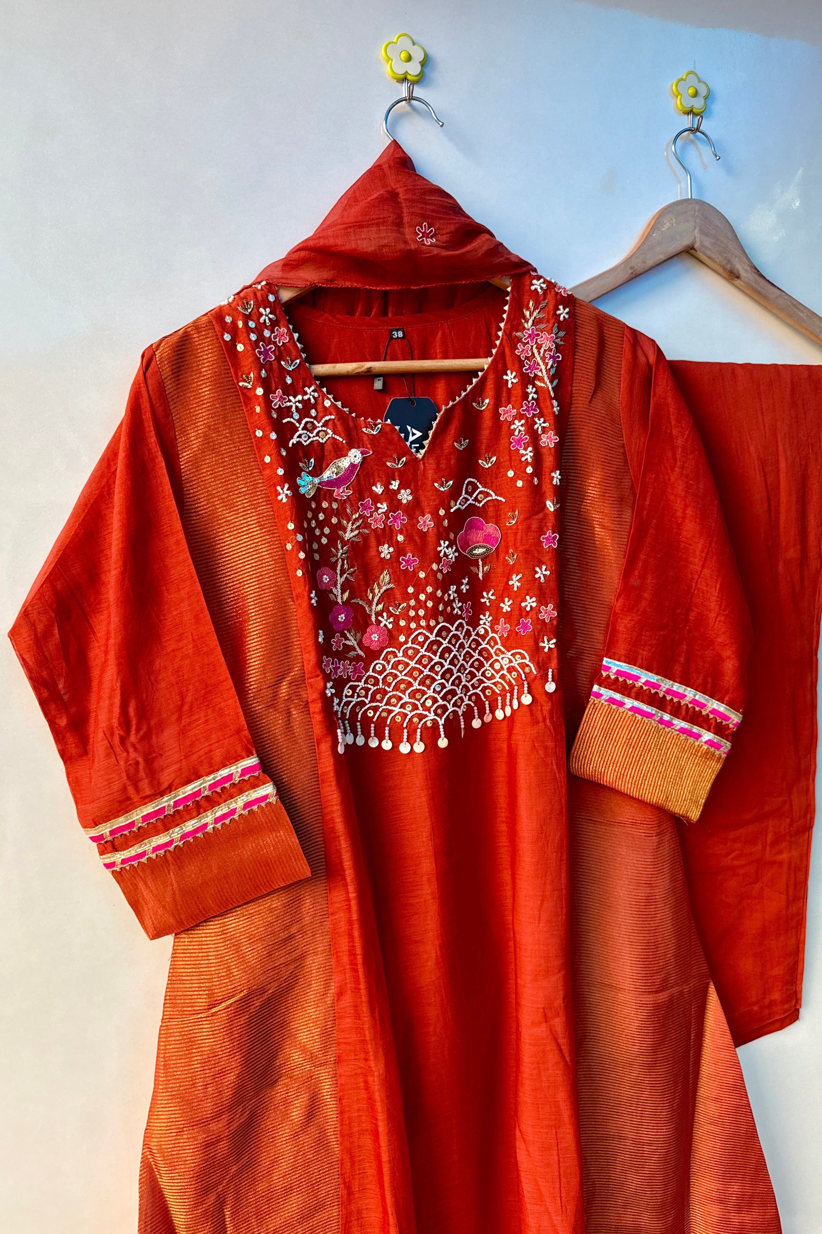 “Ishani” Premium Mul Chanderi A line Anarkali Kurta Set