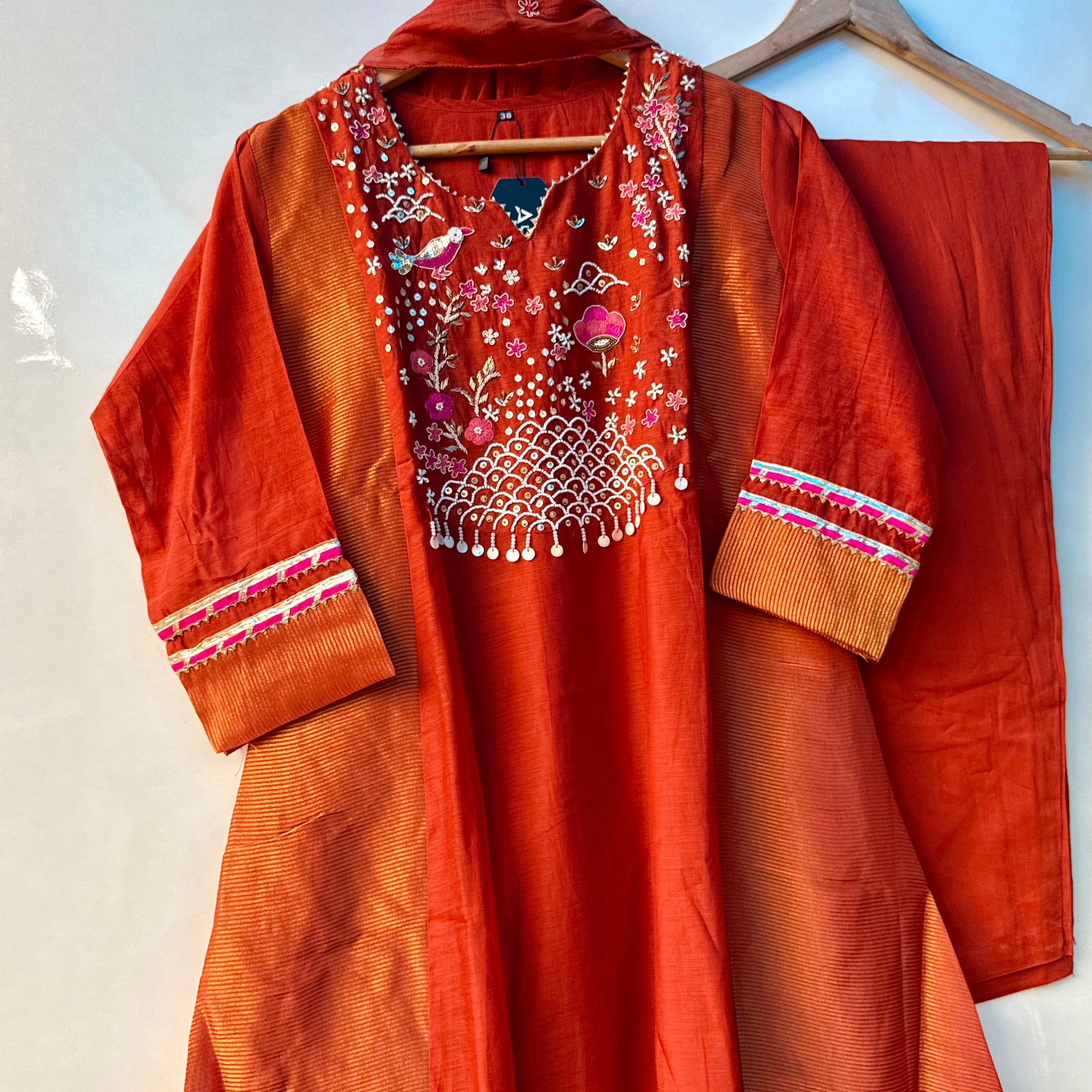 “Ishani” Premium Mul Chanderi A line Anarkali Kurta Set