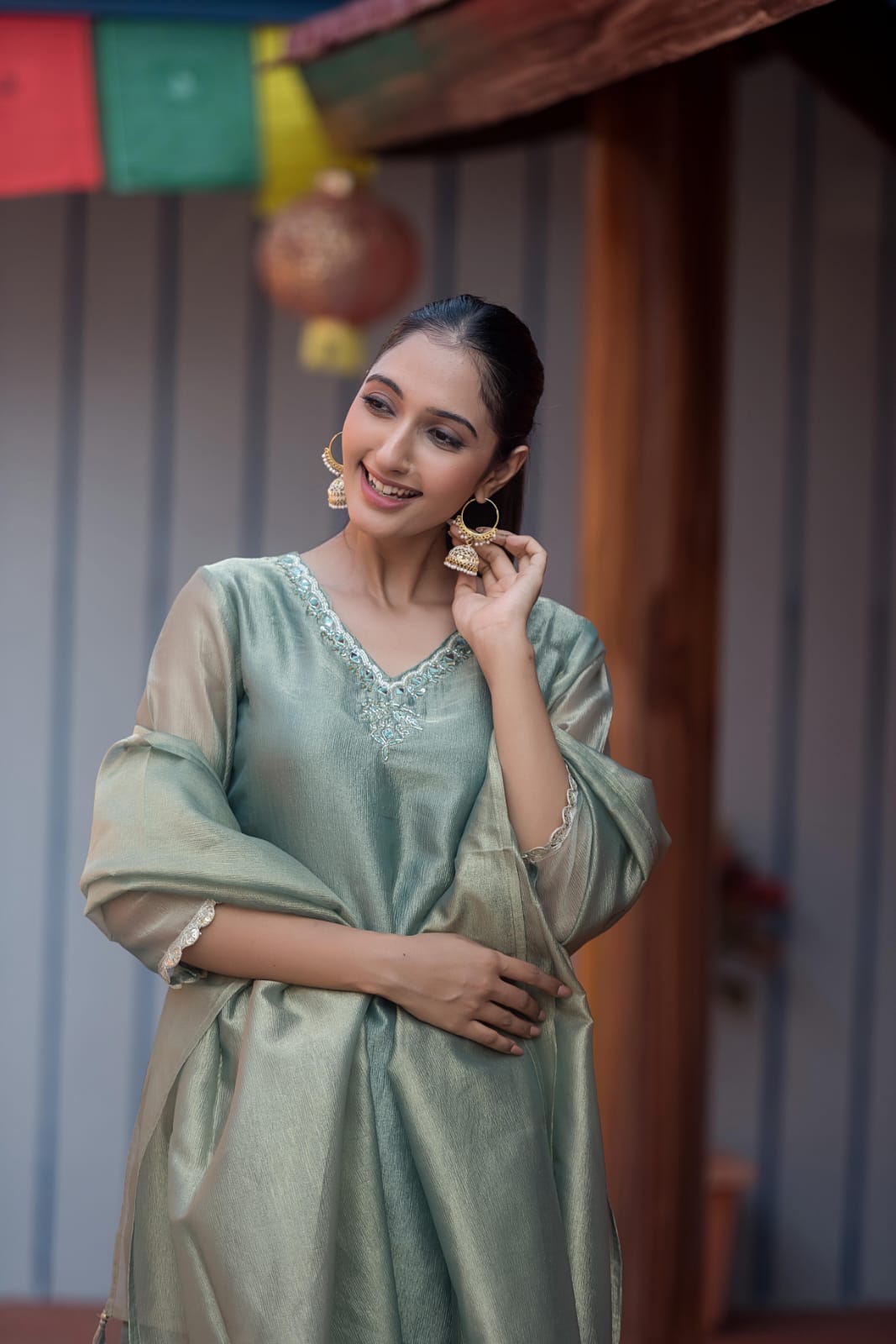 “Charvi” Crush tissue light weight v neck kurta set