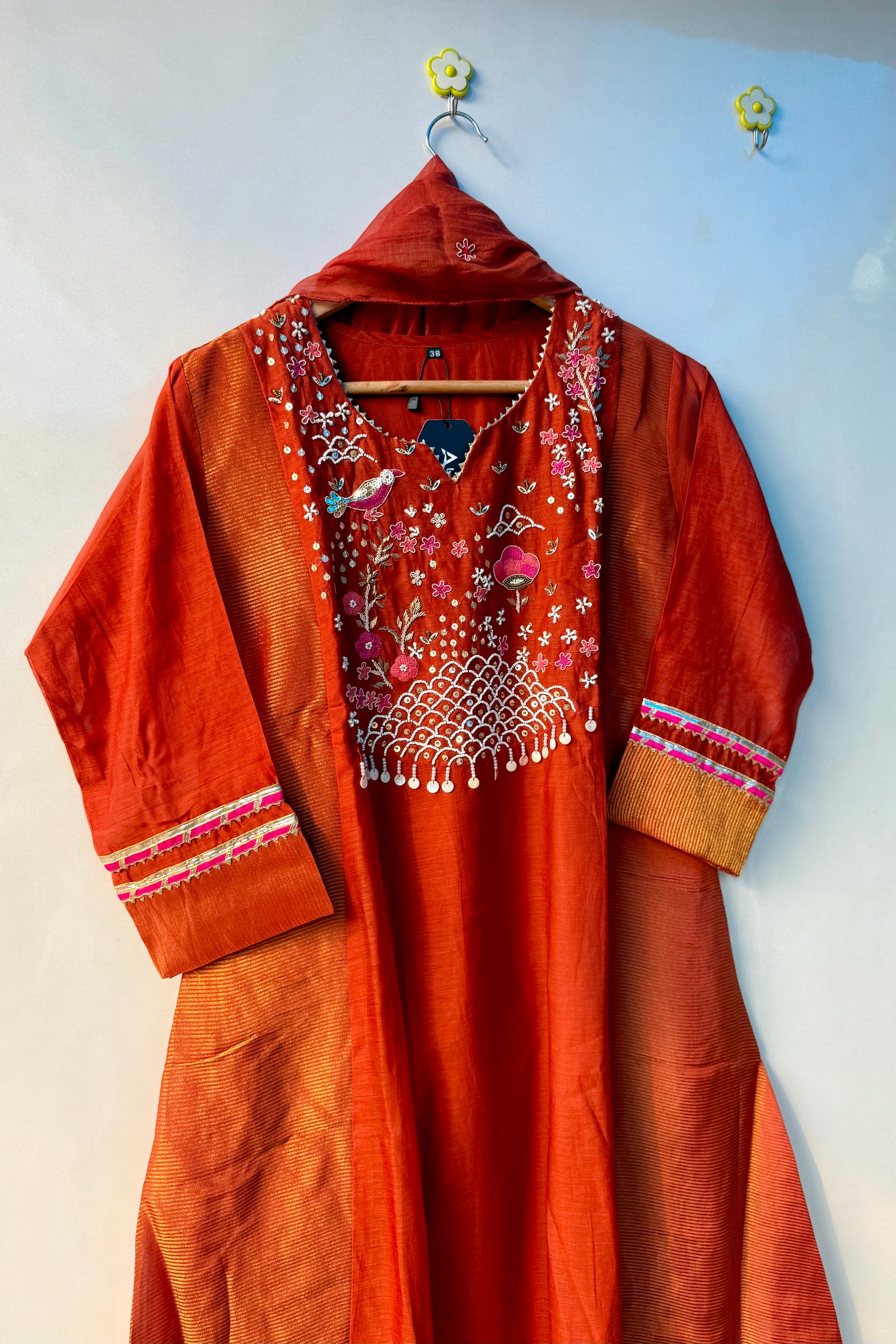 “Ishani” Premium Mul Chanderi A line Anarkali Kurta Set