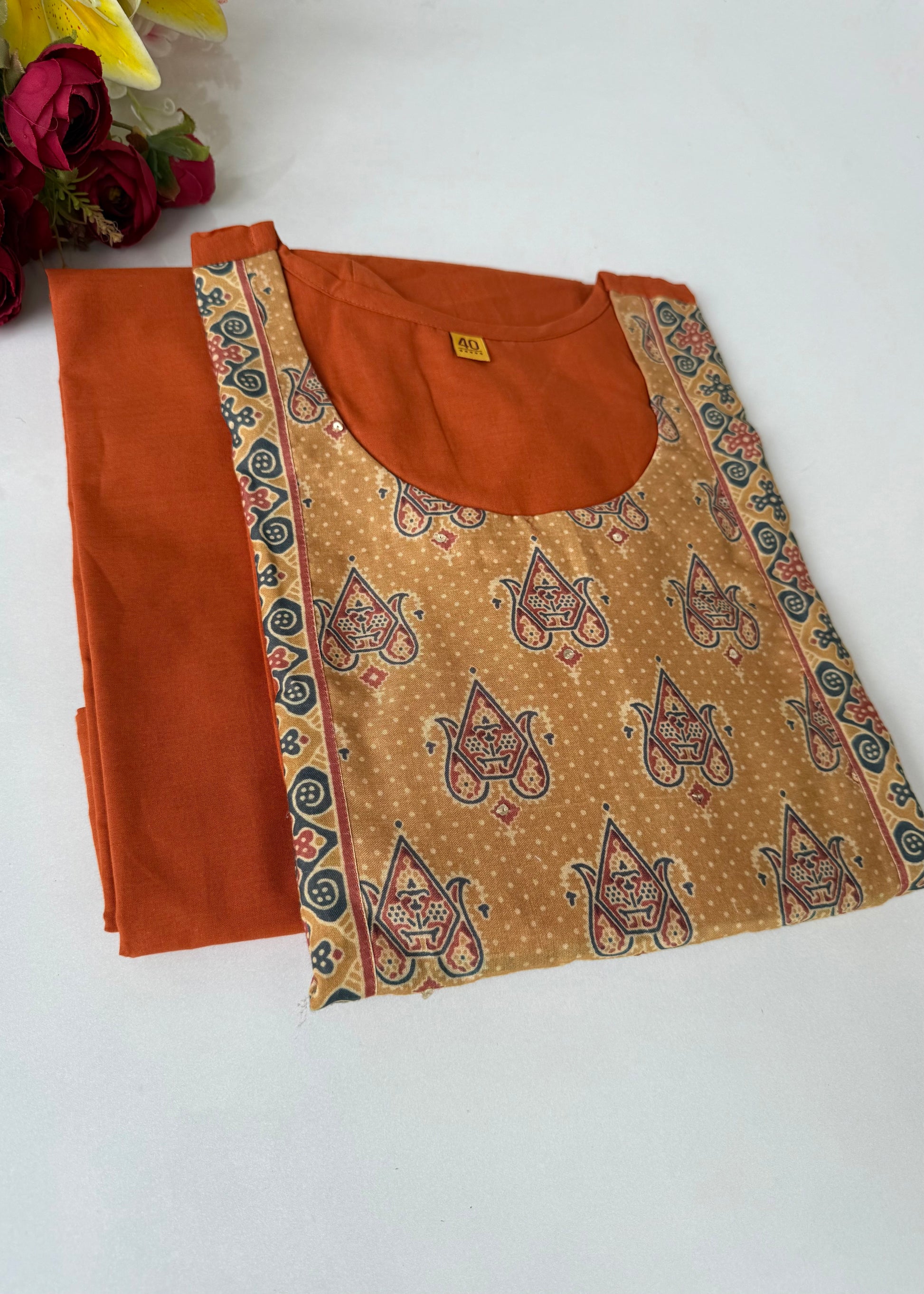 “FARIDA" Mul cotton embroidered kurta palazzo set