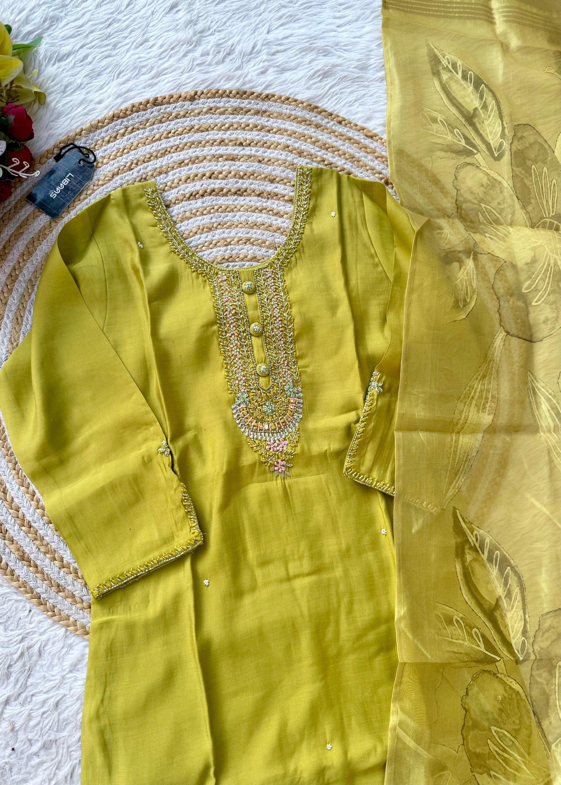 “NADIA” Premium roman silk handcrafted kurti set
