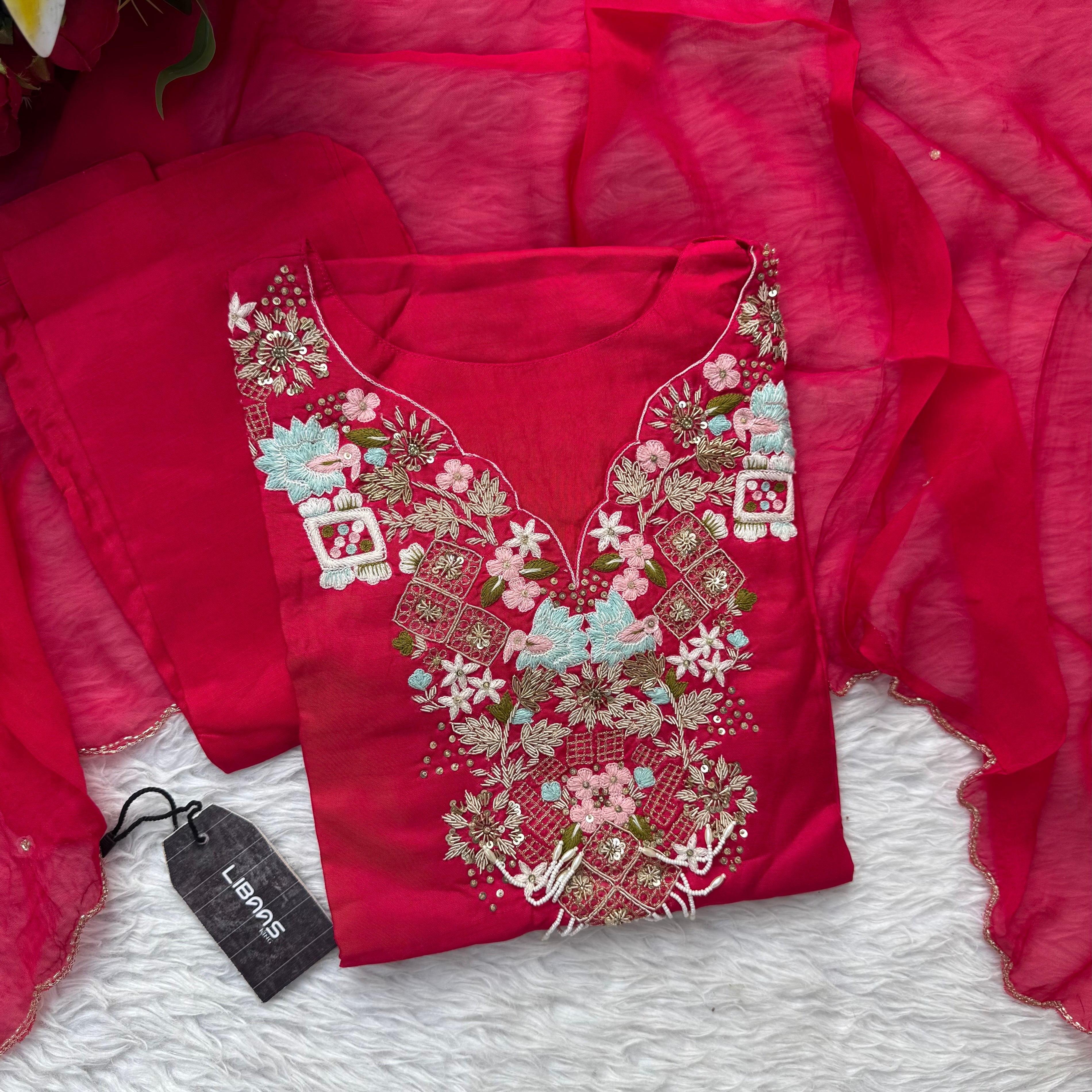 “Aahana ” Premium heavy handwork dola silk kurti set