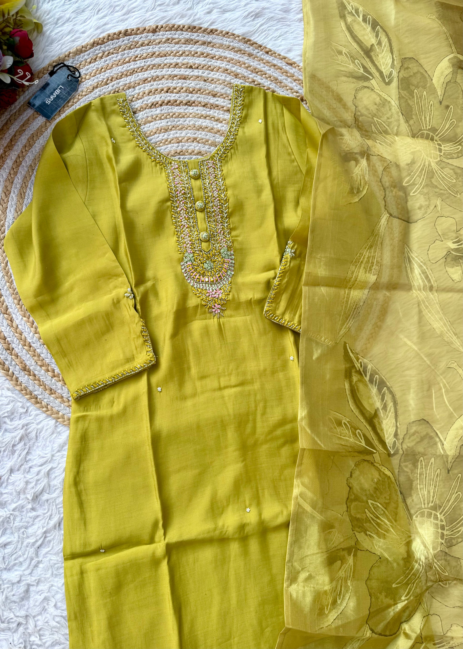 “NADIA” Premium roman silk handcrafted kurti set