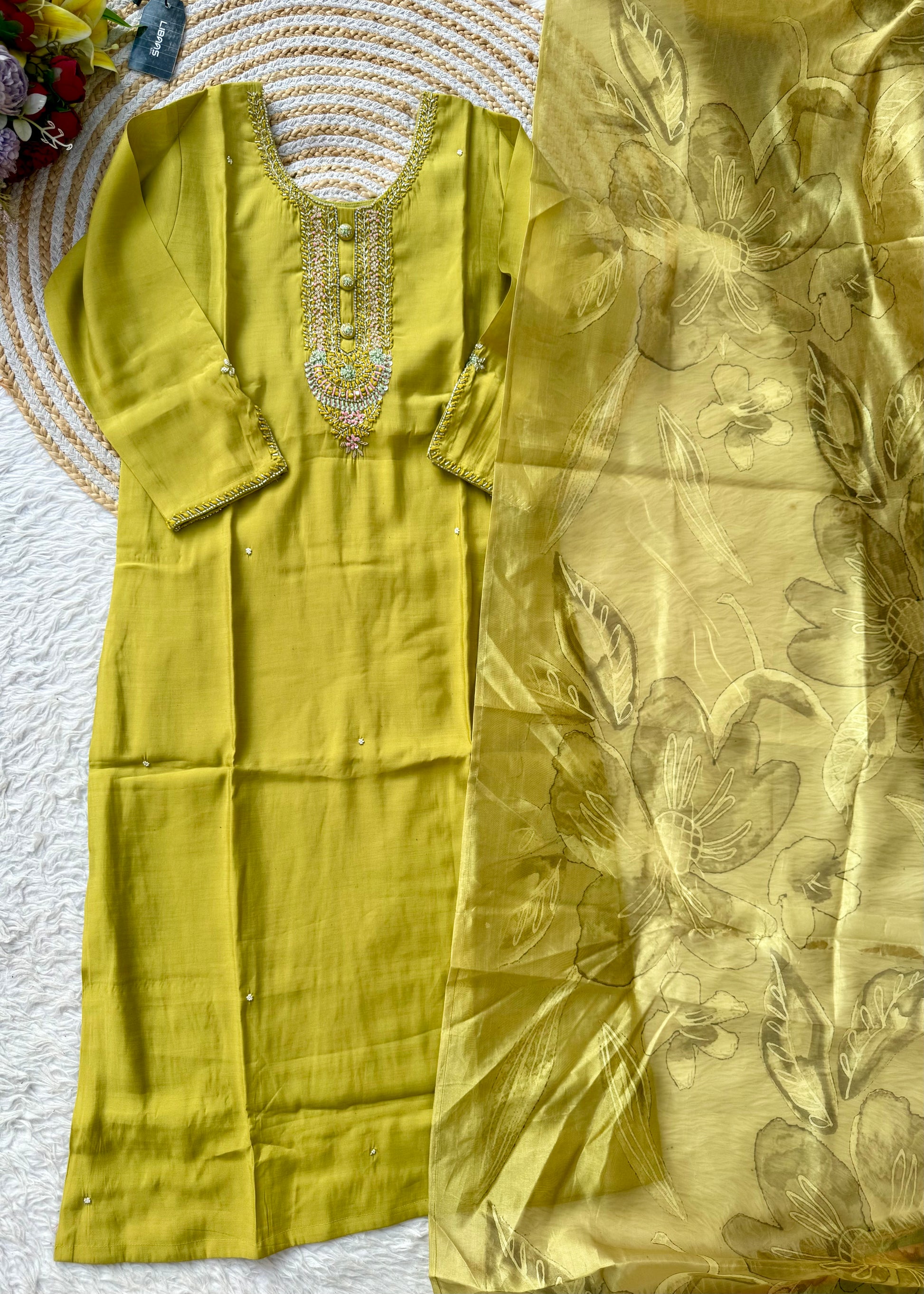 “NADIA” Premium roman silk handcrafted kurti set