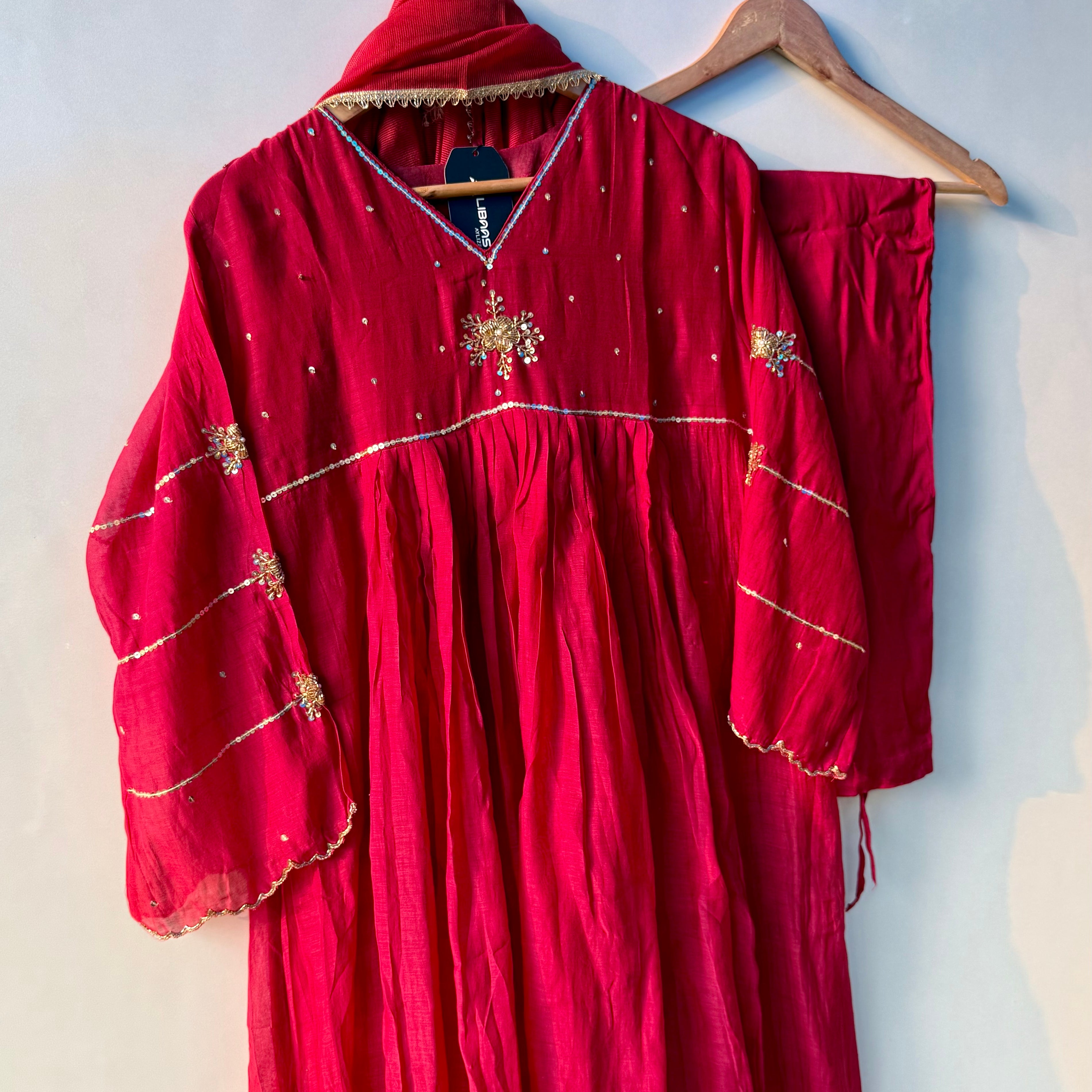 “Anya” Beautiful Red Mul Chanderi Anarkali Kurta set