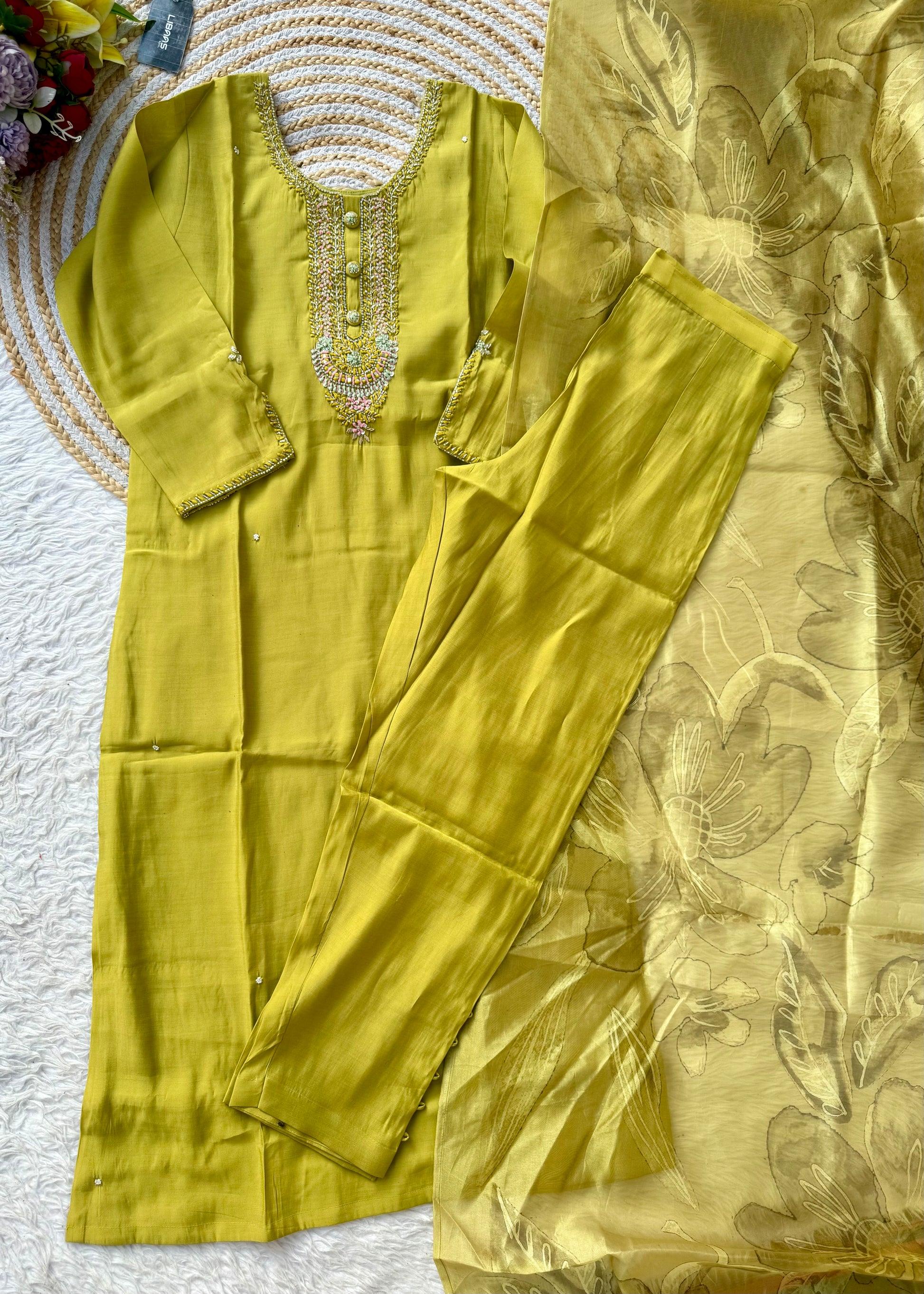 “NADIA” Premium roman silk handcrafted kurti set