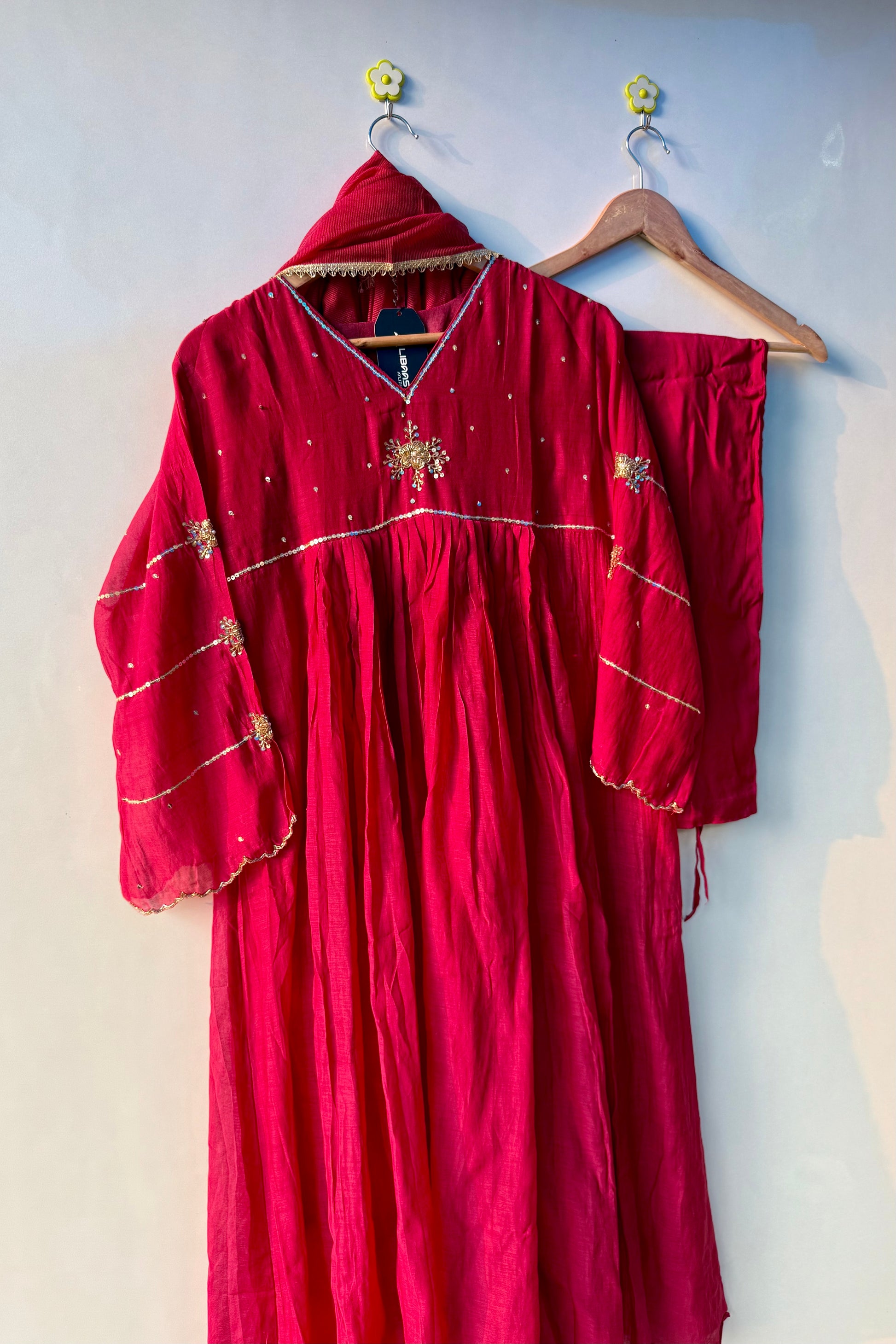 “Anya” Beautiful Red Mul Chanderi Anarkali Kurta set