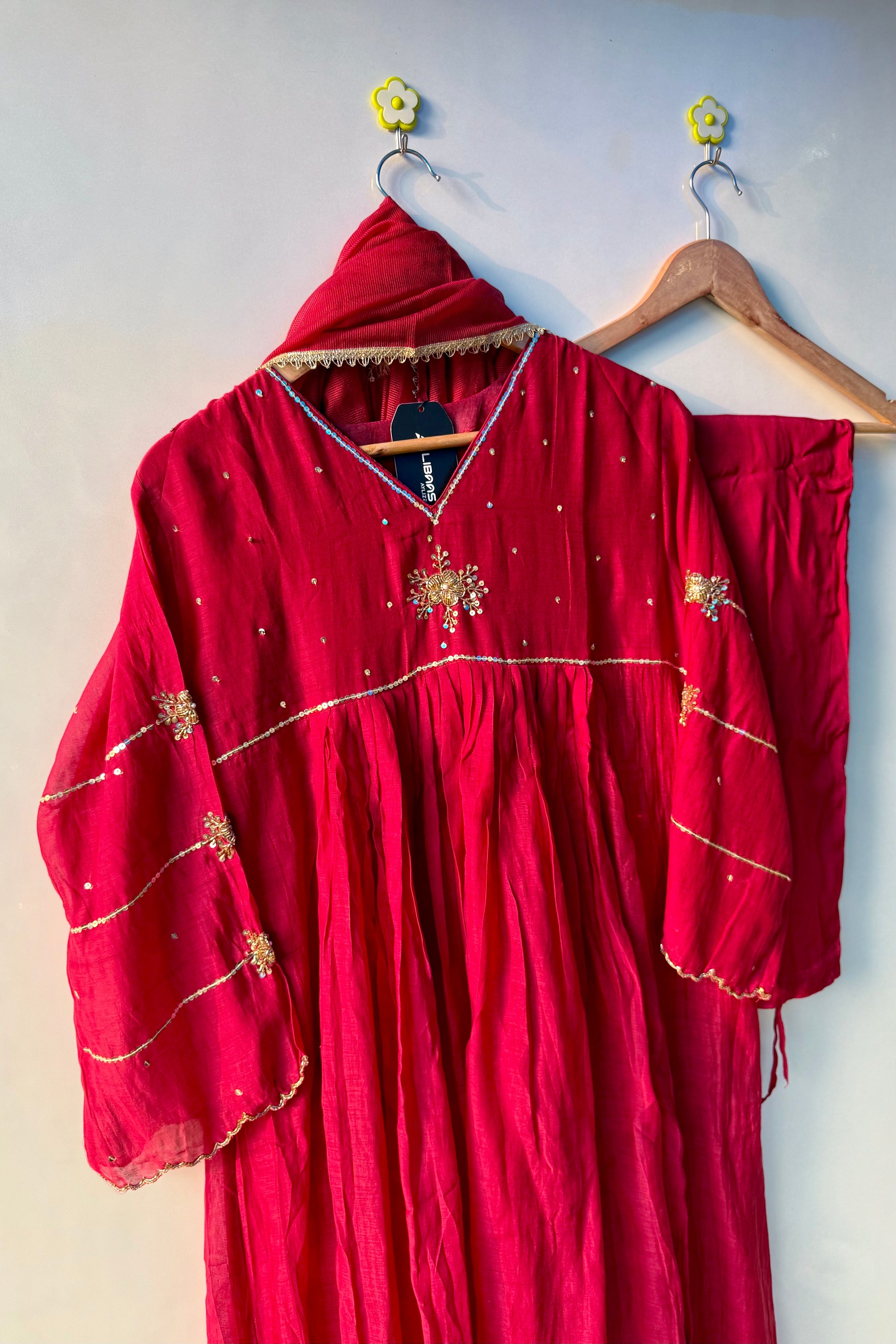 “Anya” Beautiful Red Mul Chanderi Anarkali Kurta set