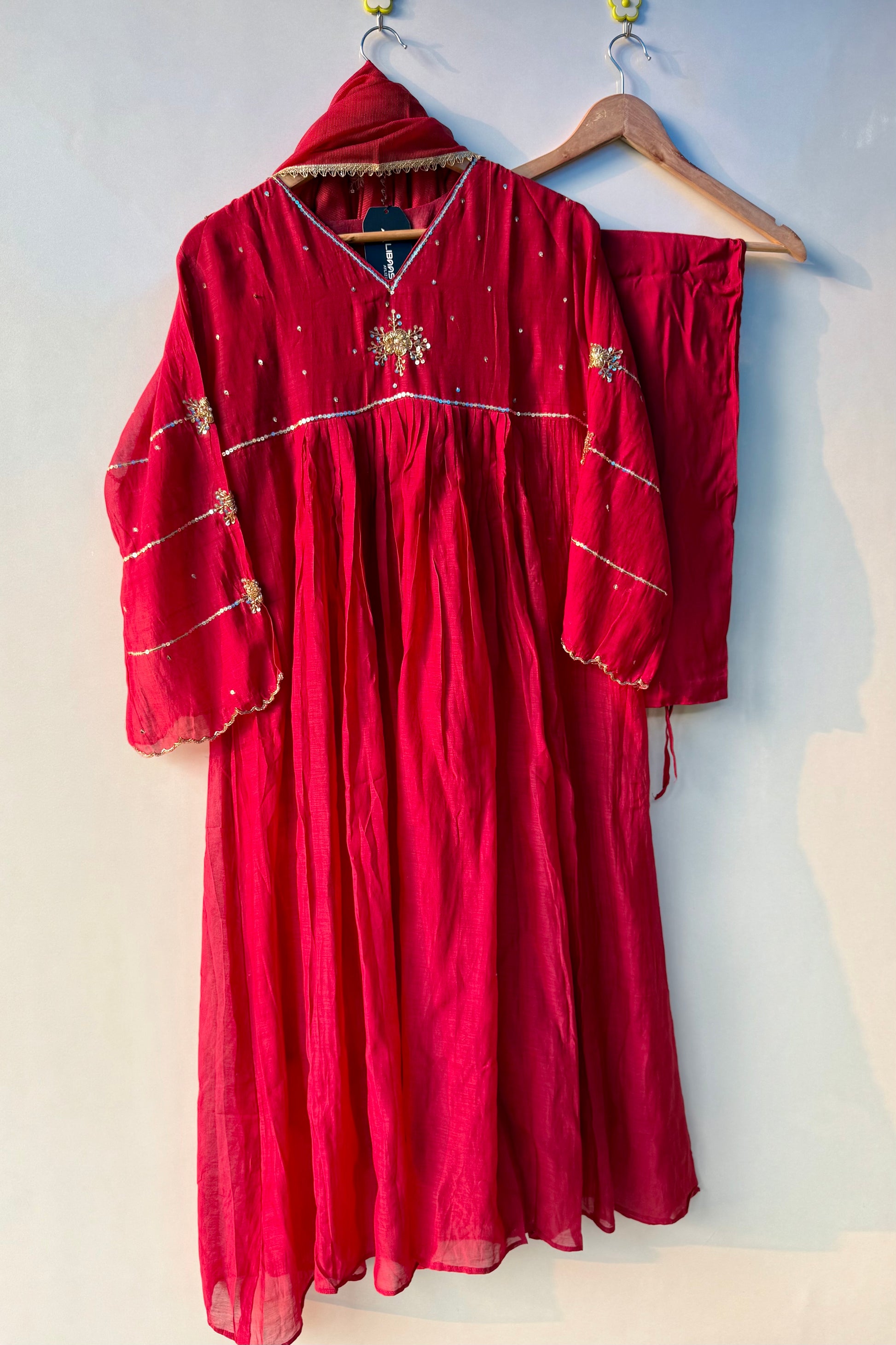 “Anya” Beautiful Red Mul Chanderi Anarkali Kurta set