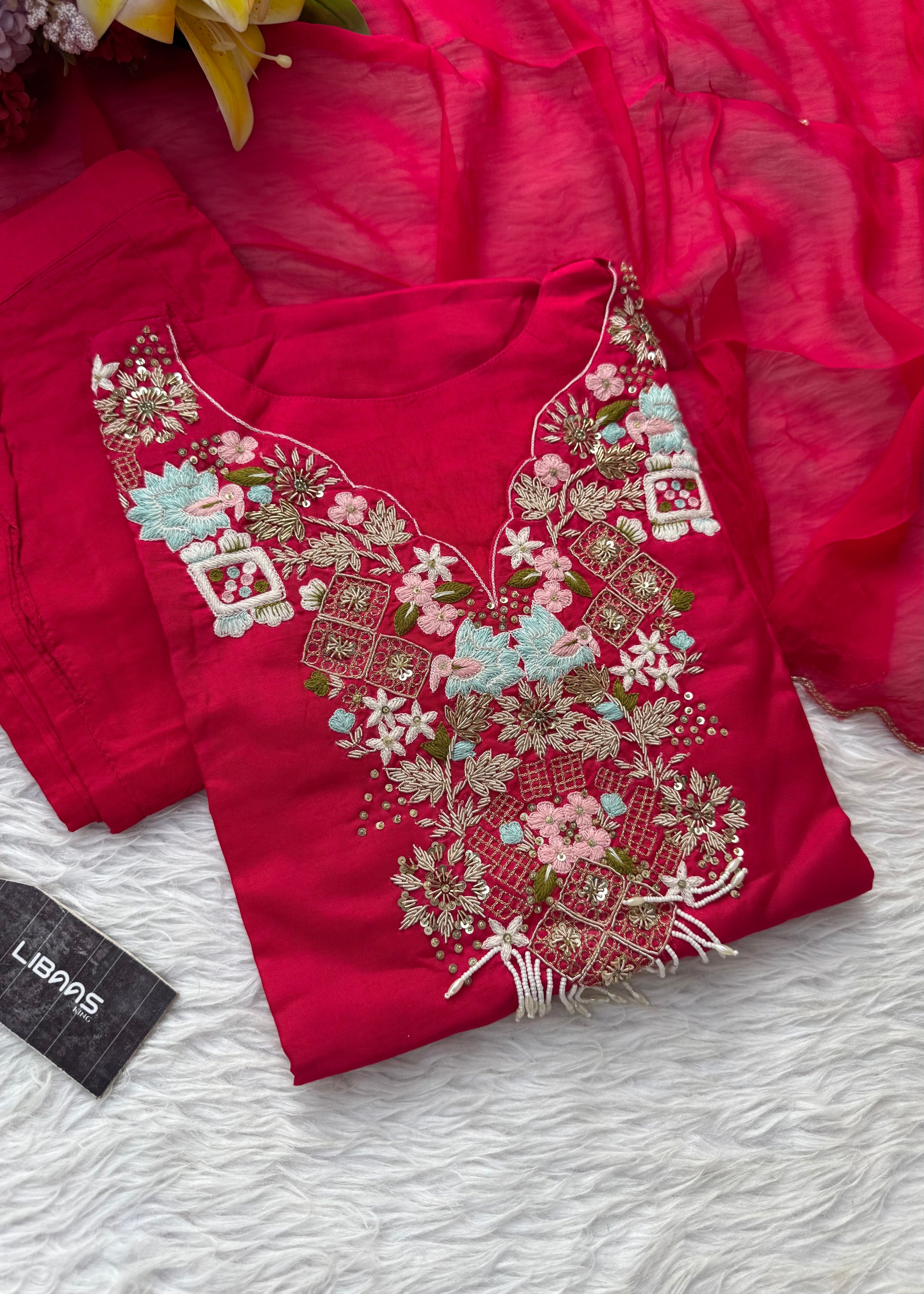“Aahana ” Premium heavy handwork dola silk kurti set