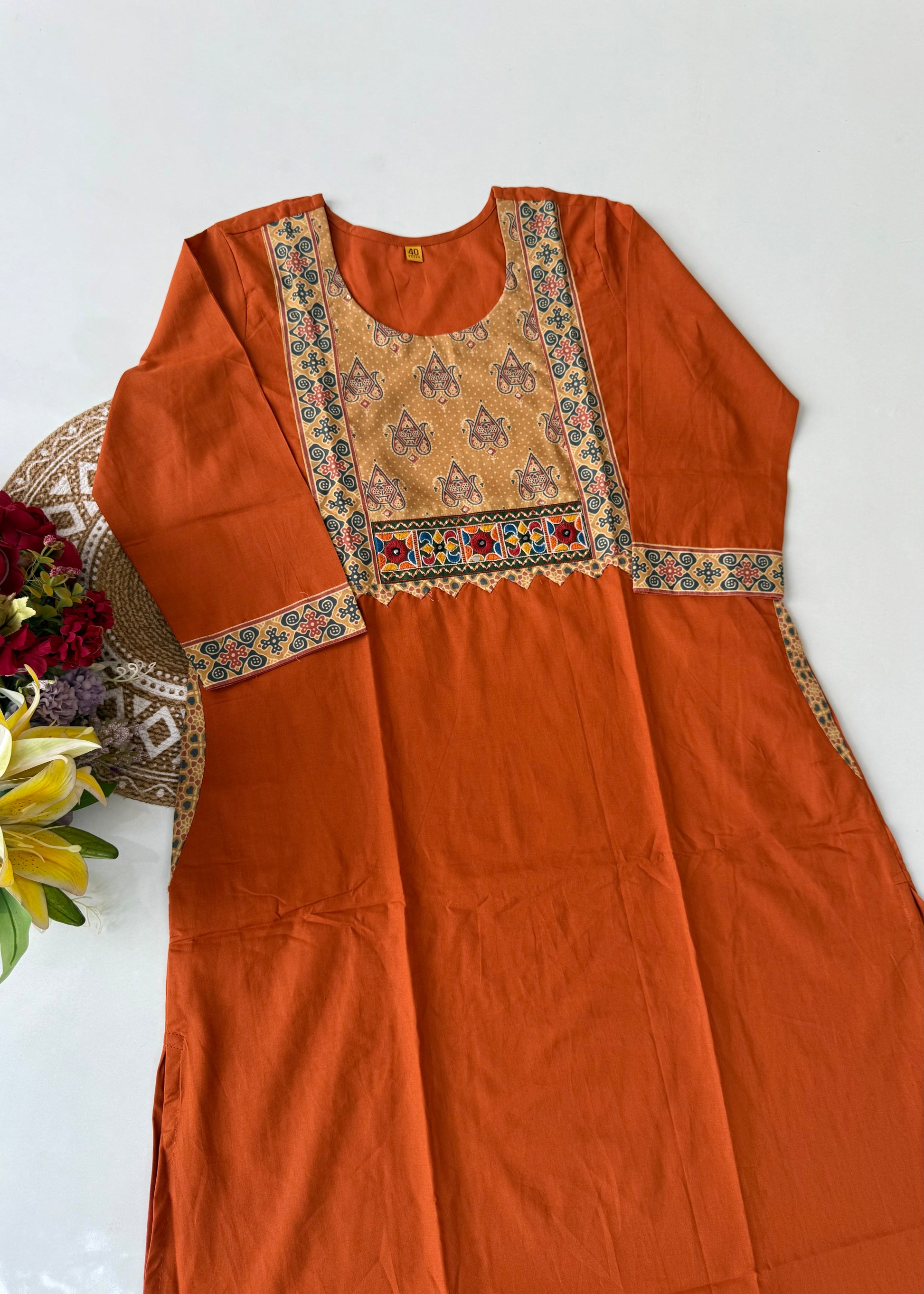 “FARIDA" Mul cotton embroidered kurta palazzo set