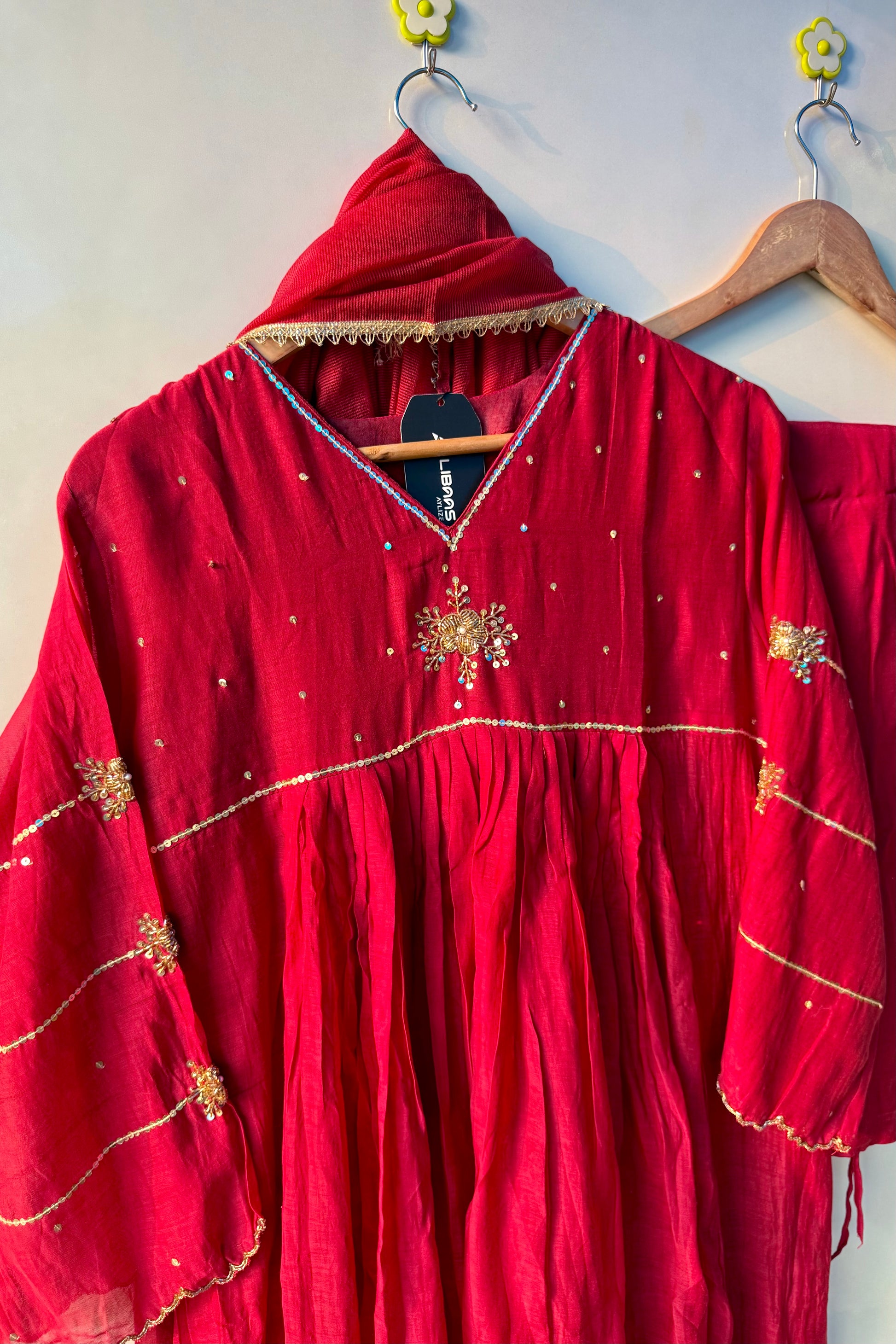 “Anya” Beautiful Red Mul Chanderi Anarkali Kurta set