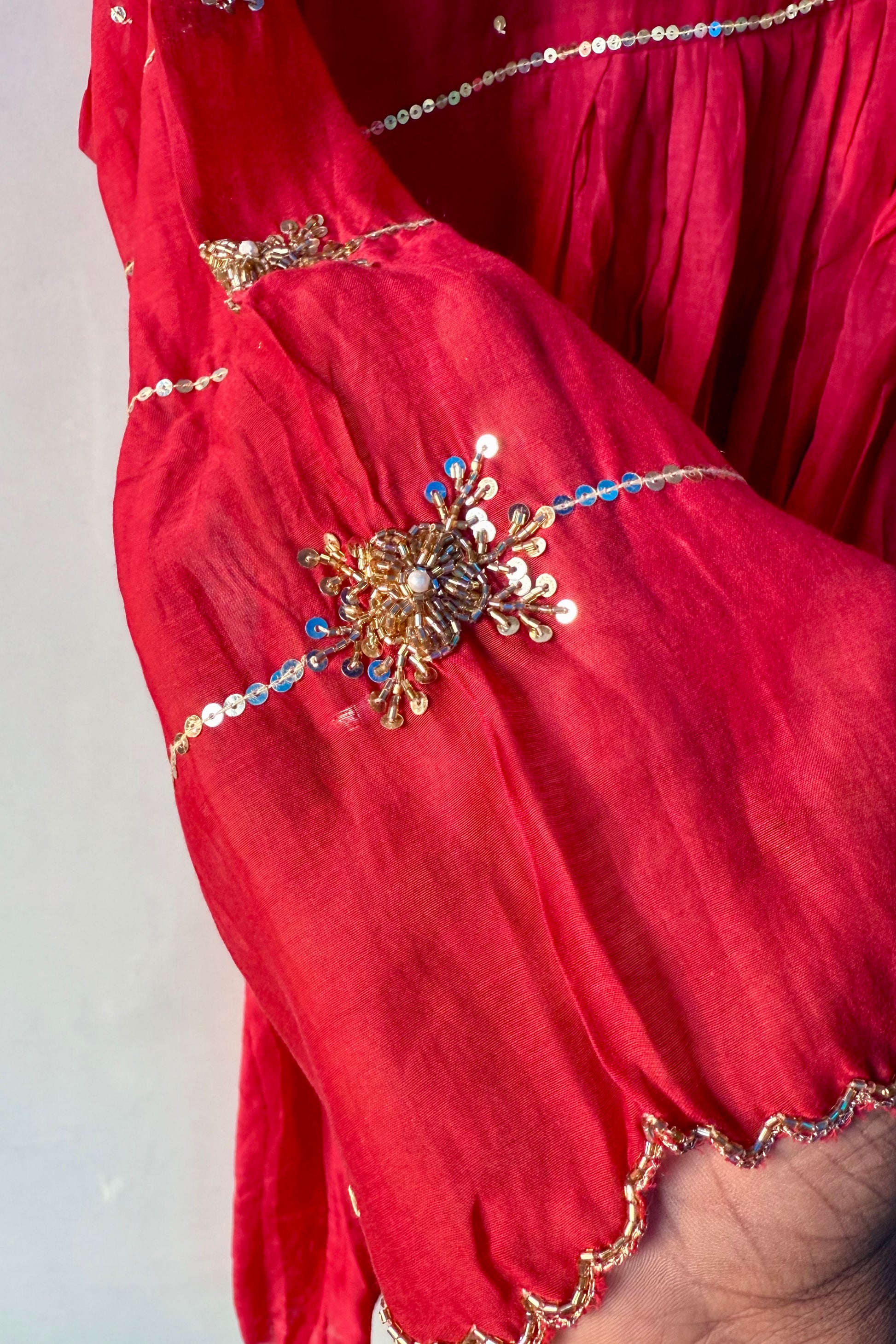 “Anya” Beautiful Red Mul Chanderi Anarkali Kurta set