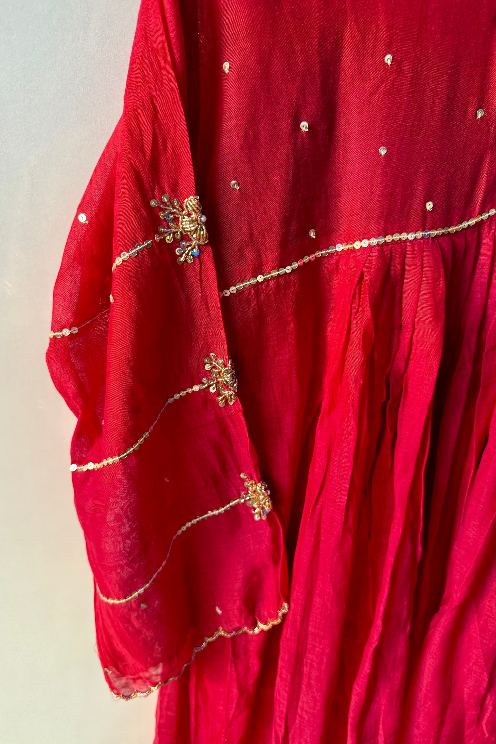 “Anya” Beautiful Red Mul Chanderi Anarkali Kurta set
