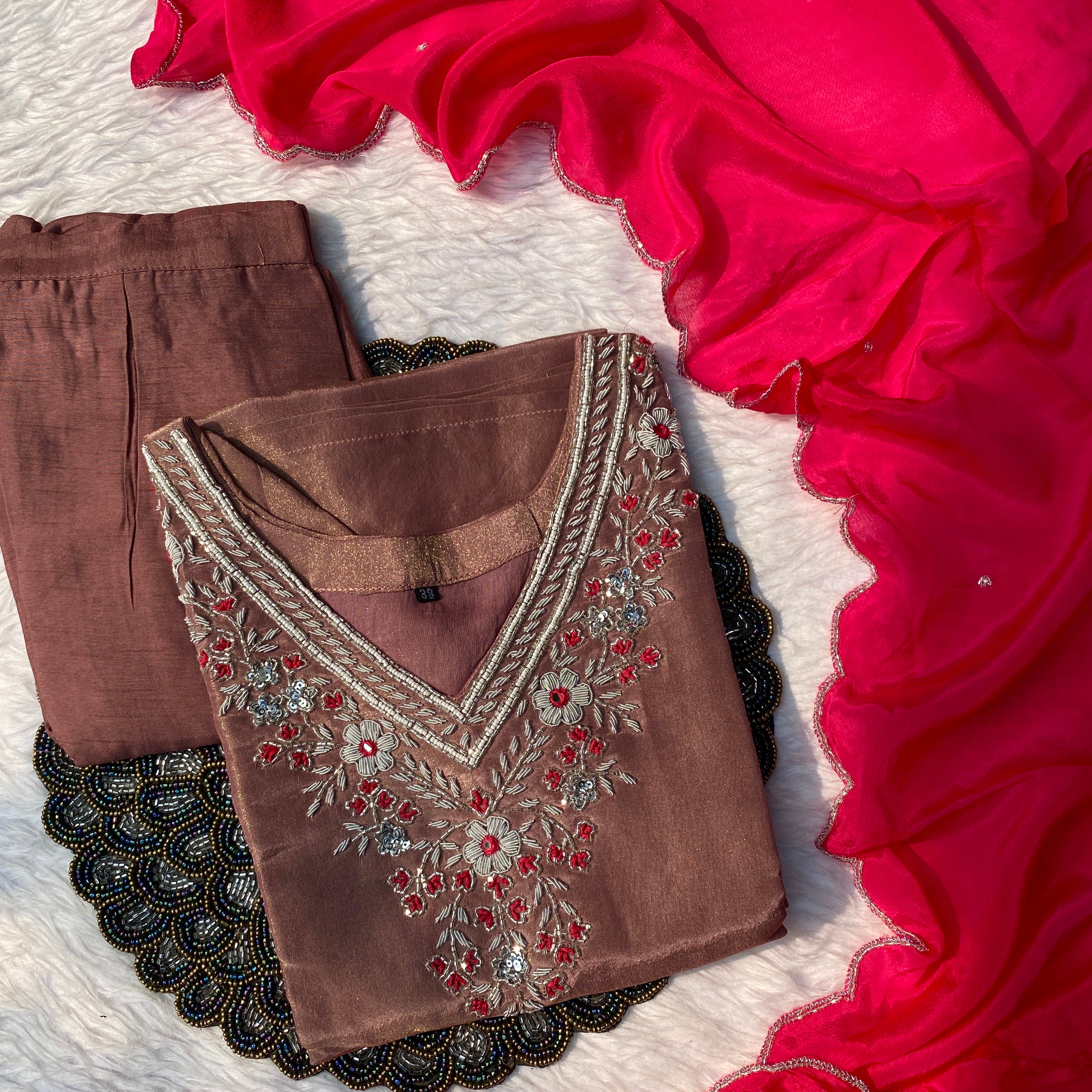 "TURAAB" Tissue silk stright heavy work set