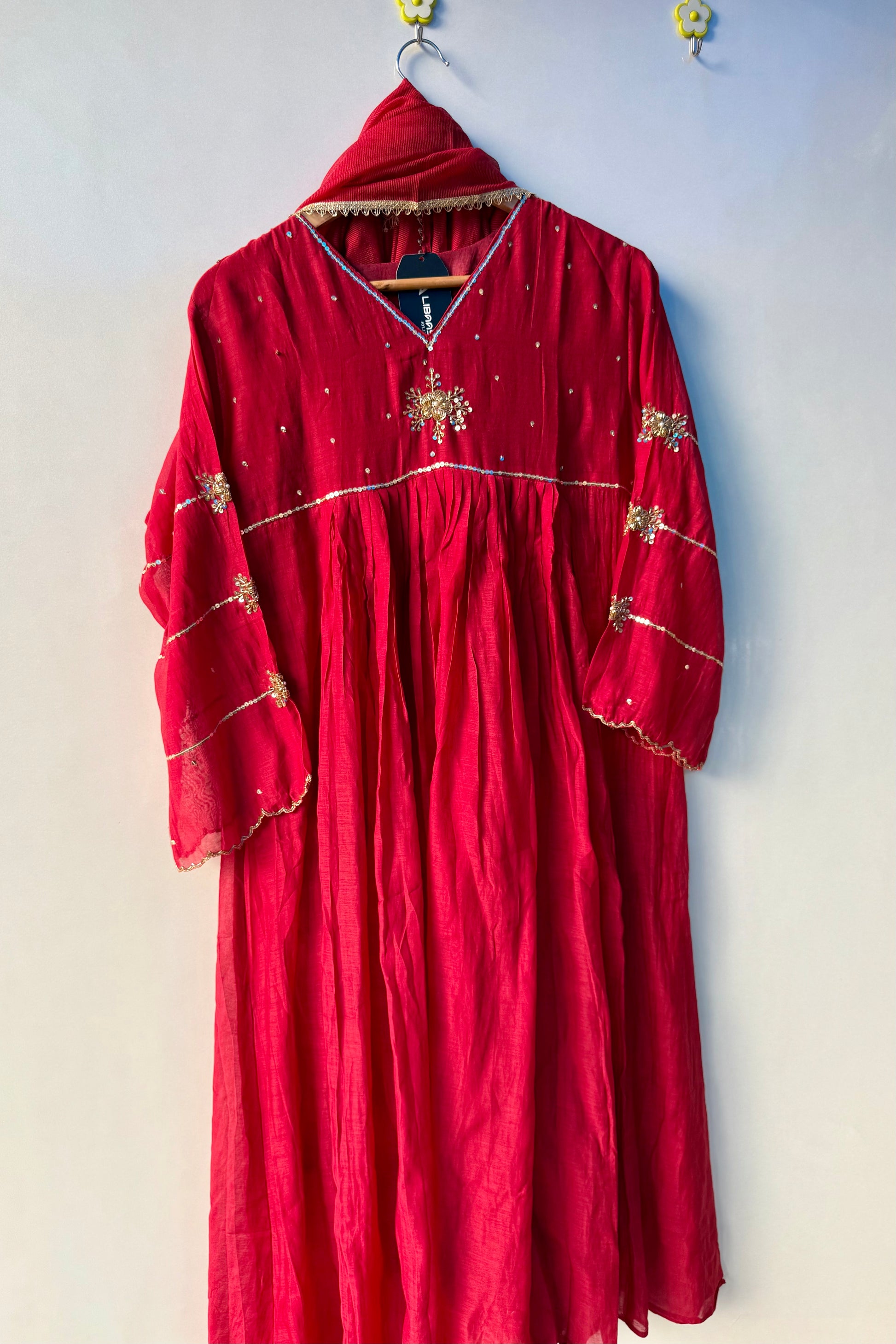 “Anya” Beautiful Red Mul Chanderi Anarkali Kurta set