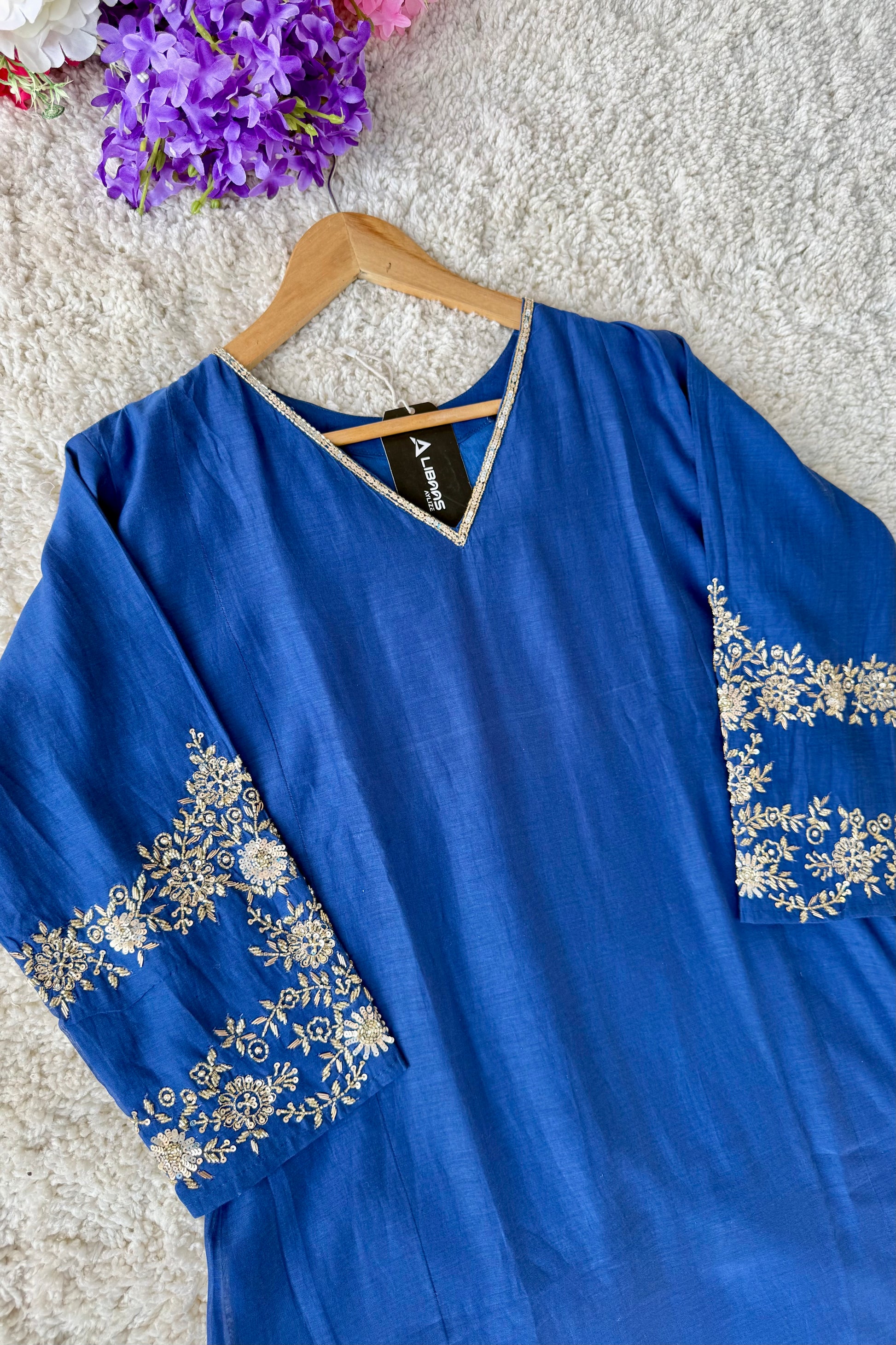 💙”Magic- Party Wear Royal Blue Mul Chanderi A Line Suit set 🛍️