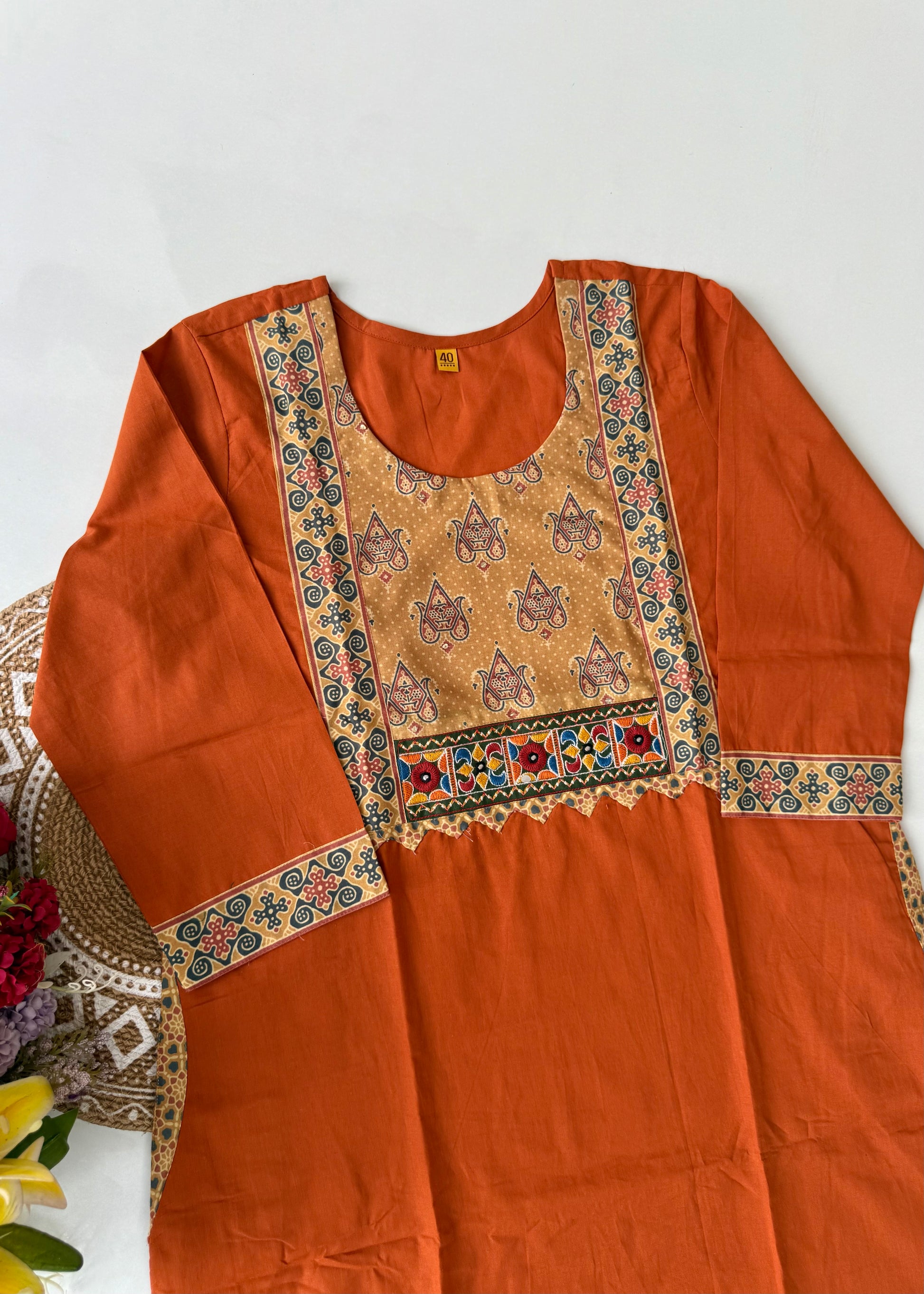 “FARIDA" Mul cotton embroidered kurta palazzo set