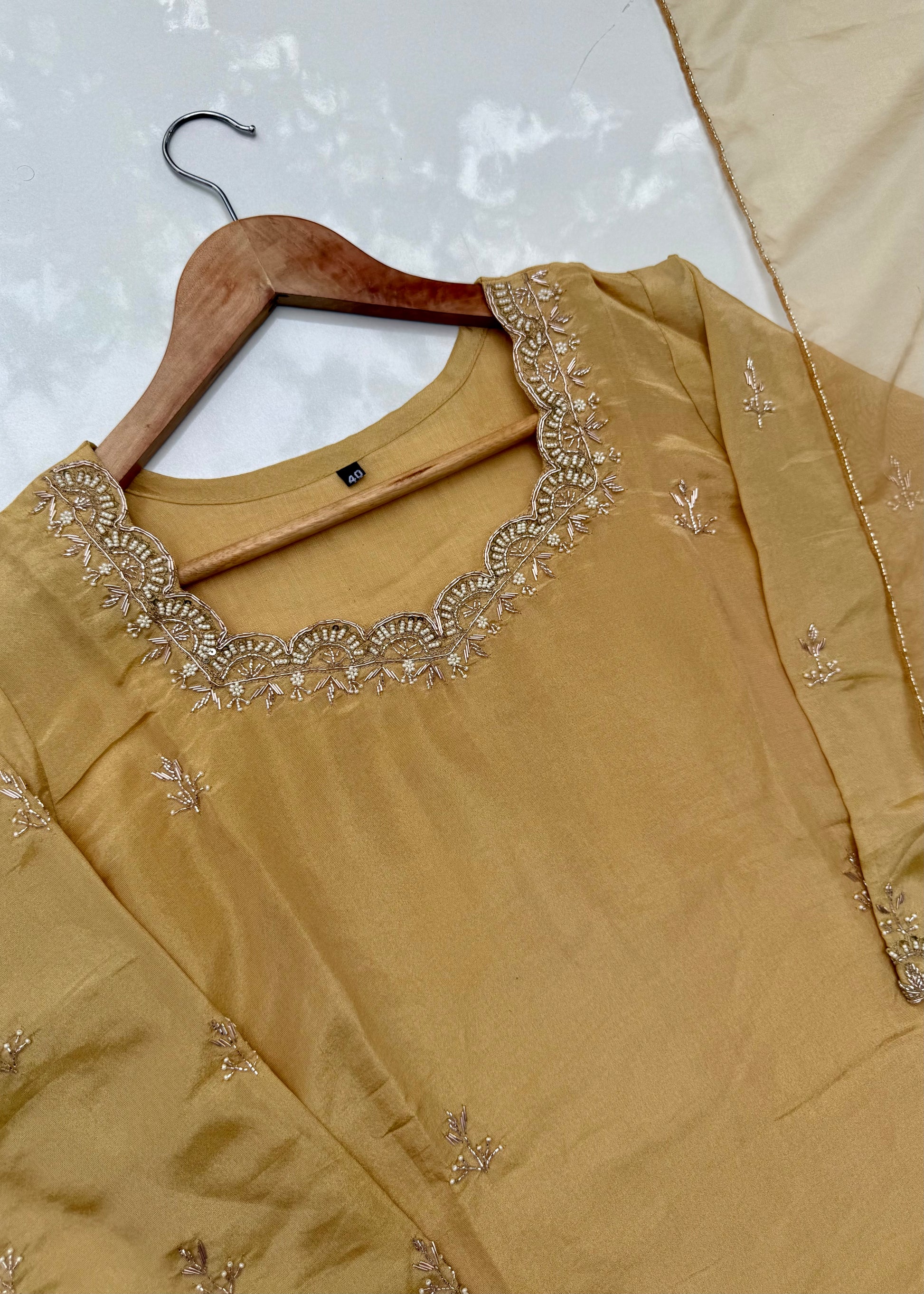 “MAHREEN” Beautiful Tissue silk Handwork Suit Set