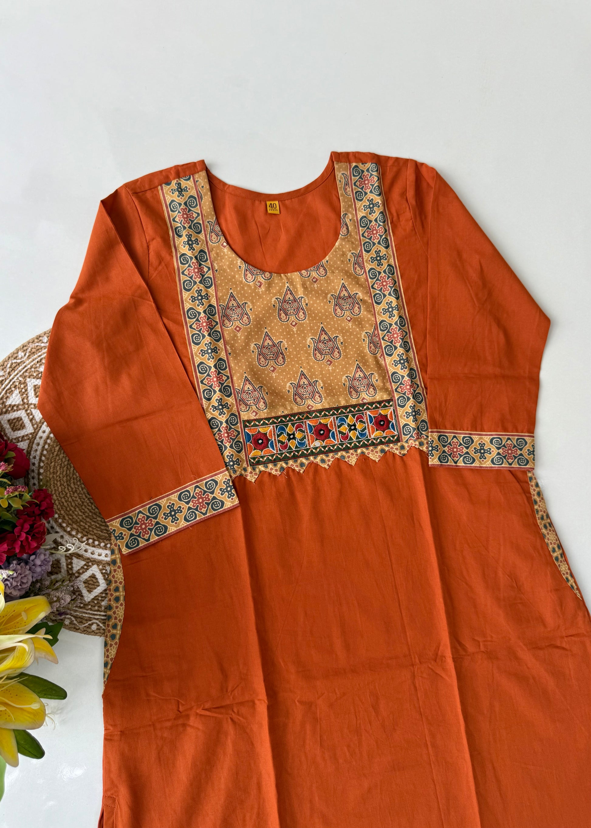 “FARIDA" Mul cotton embroidered kurta palazzo set