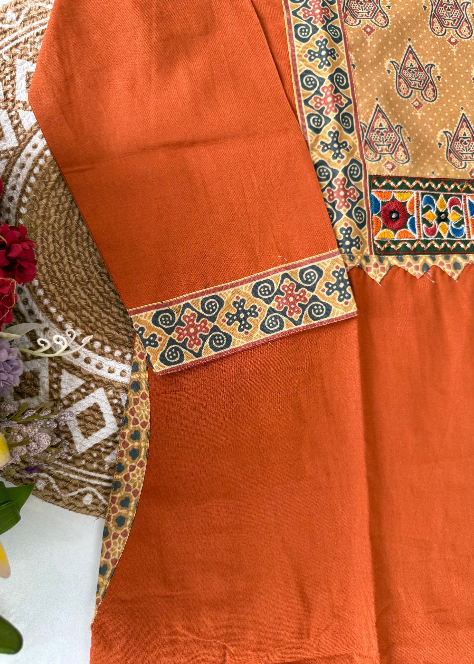 “FARIDA" Mul cotton embroidered kurta palazzo set