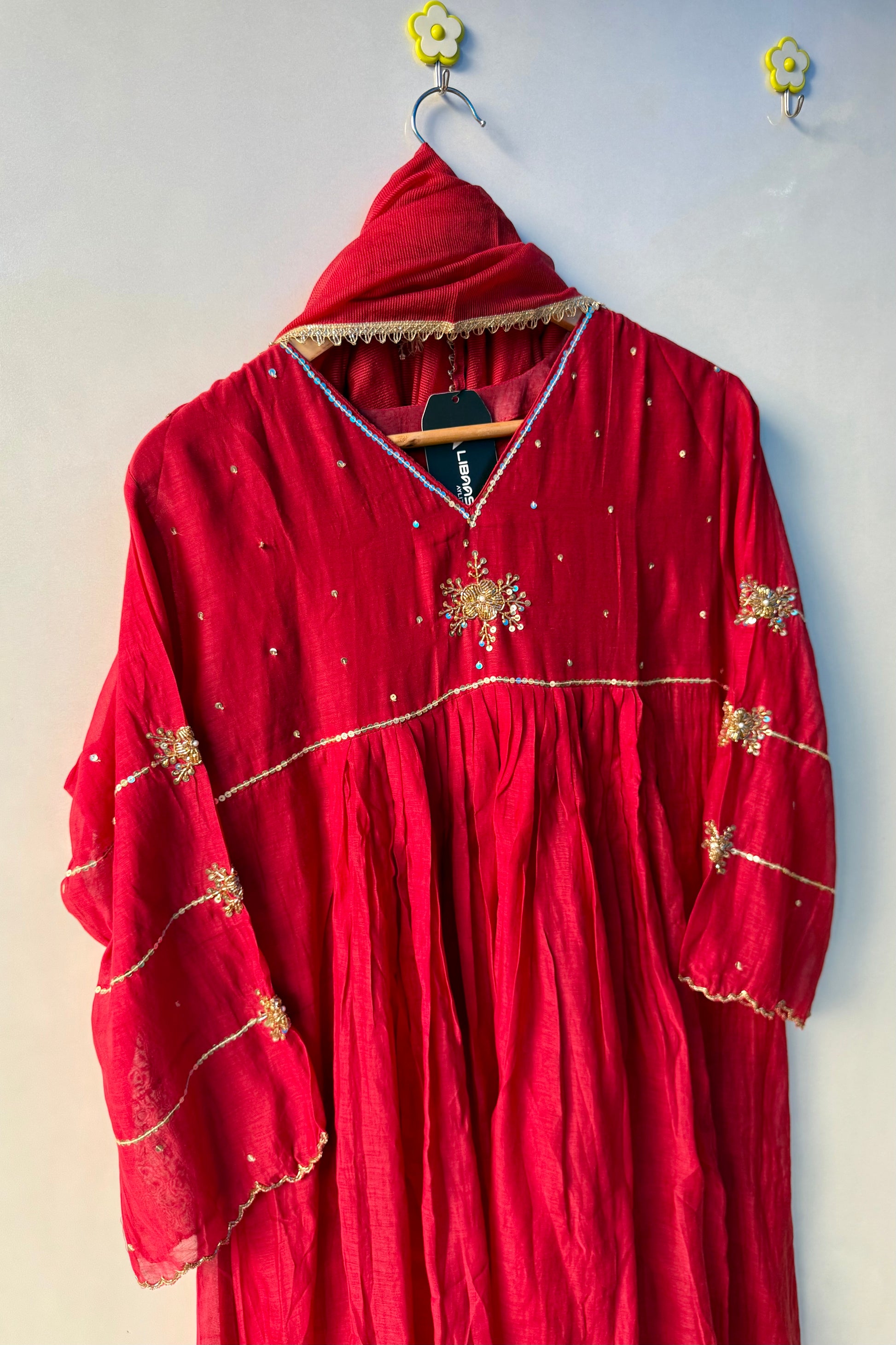 “Anya” Beautiful Red Mul Chanderi Anarkali Kurta set
