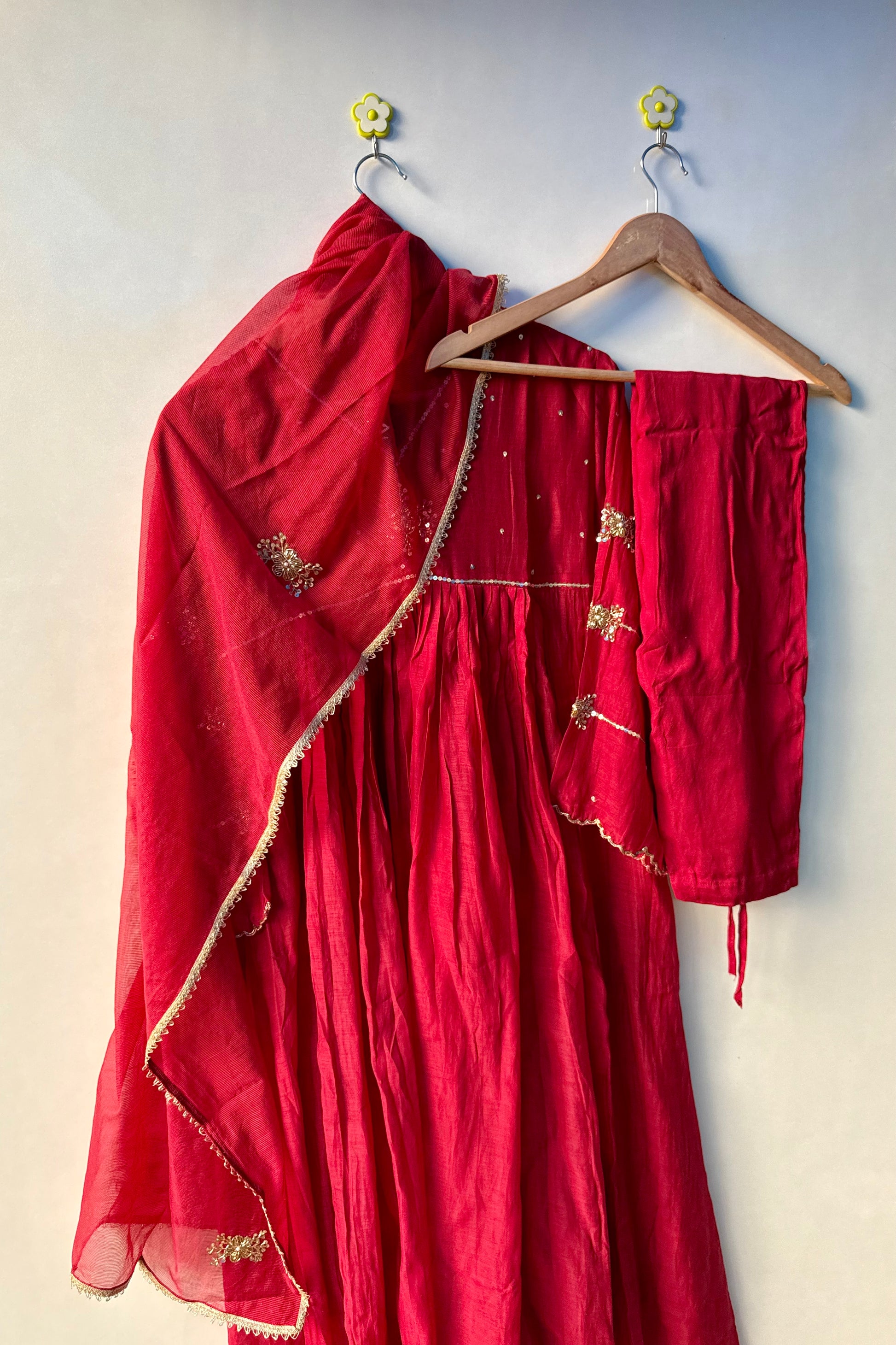 “Anya” Beautiful Red Mul Chanderi Anarkali Kurta set