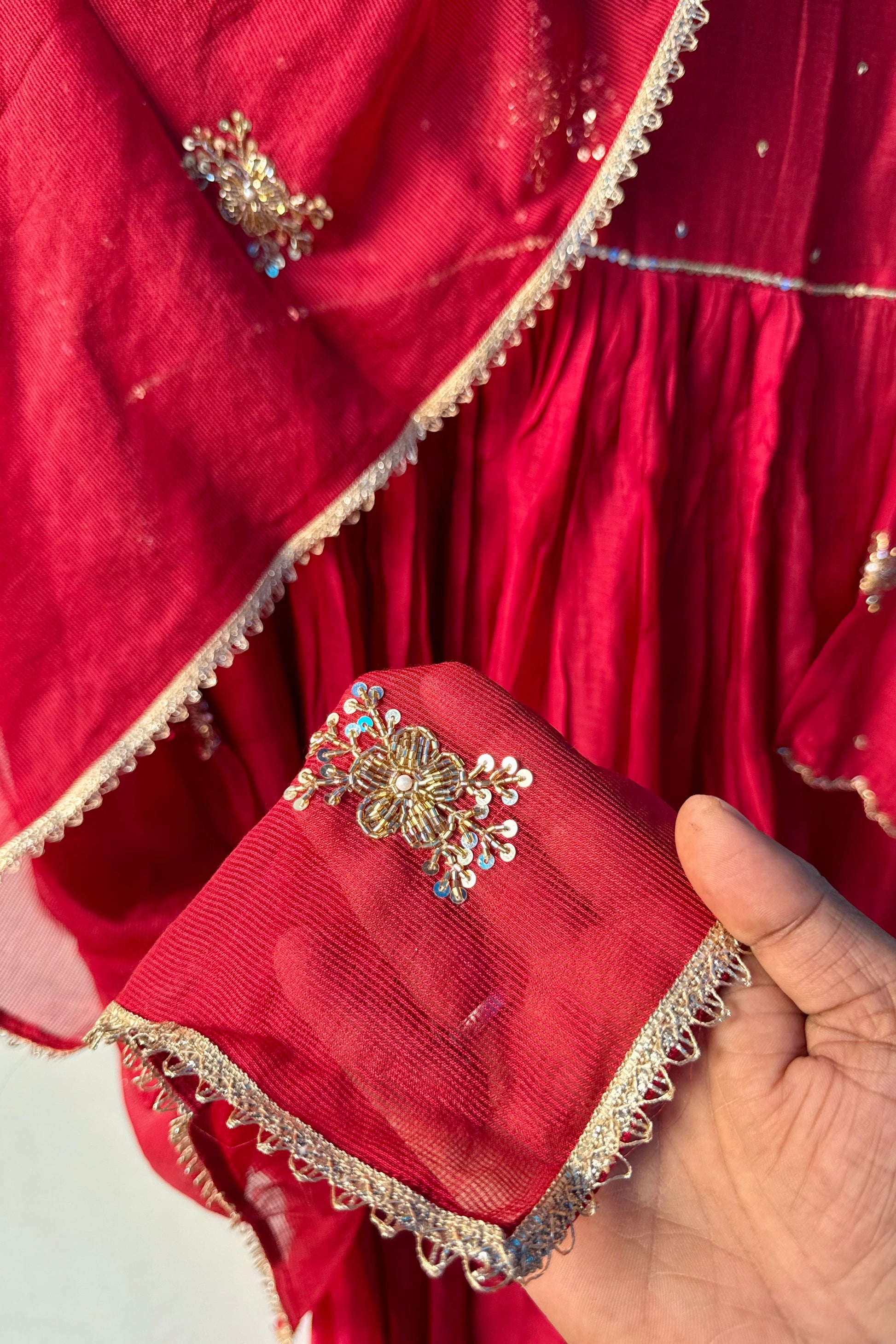 “Anya” Beautiful Red Mul Chanderi Anarkali Kurta set