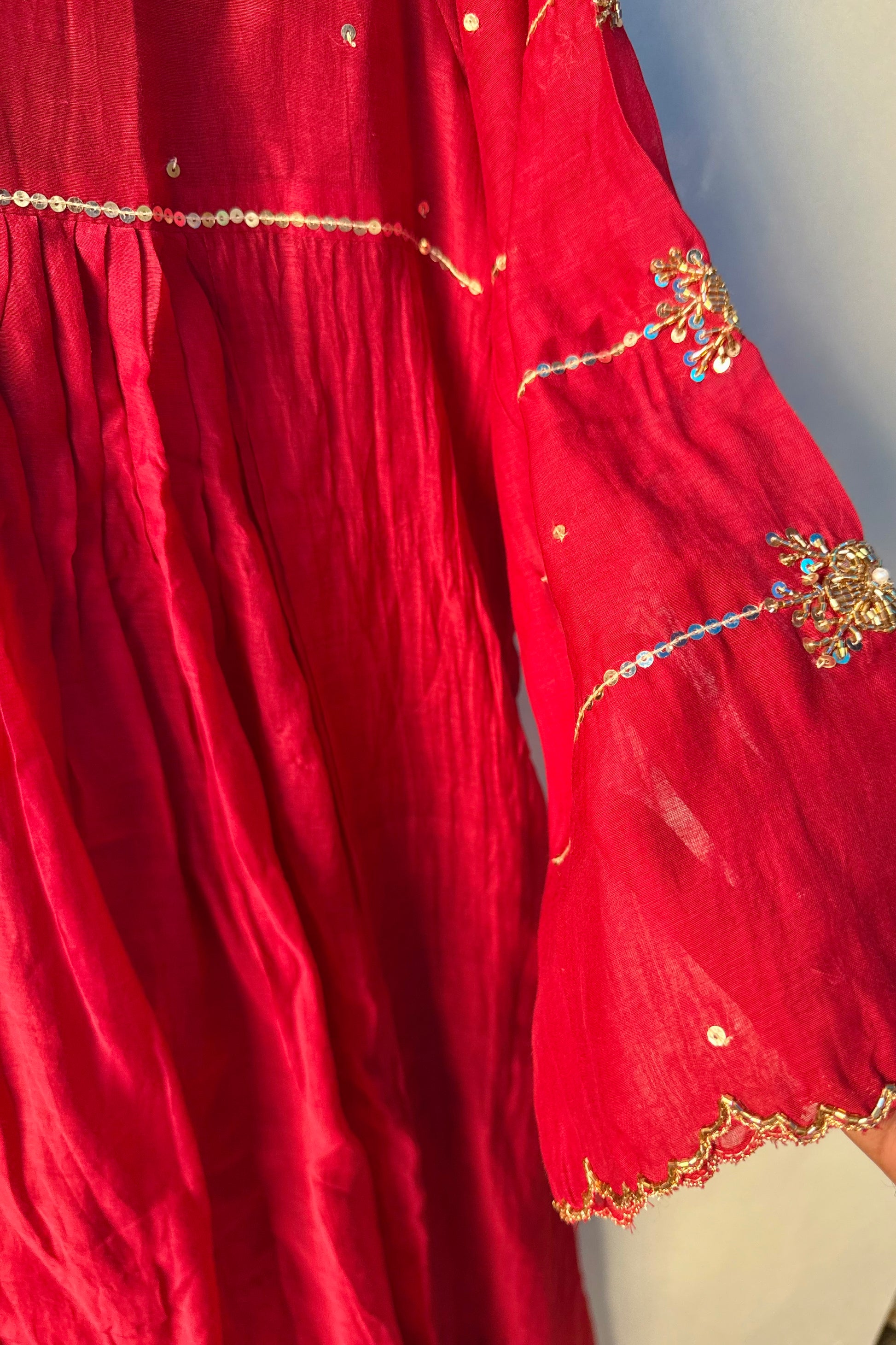 “Anya” Beautiful Red Mul Chanderi Anarkali Kurta set