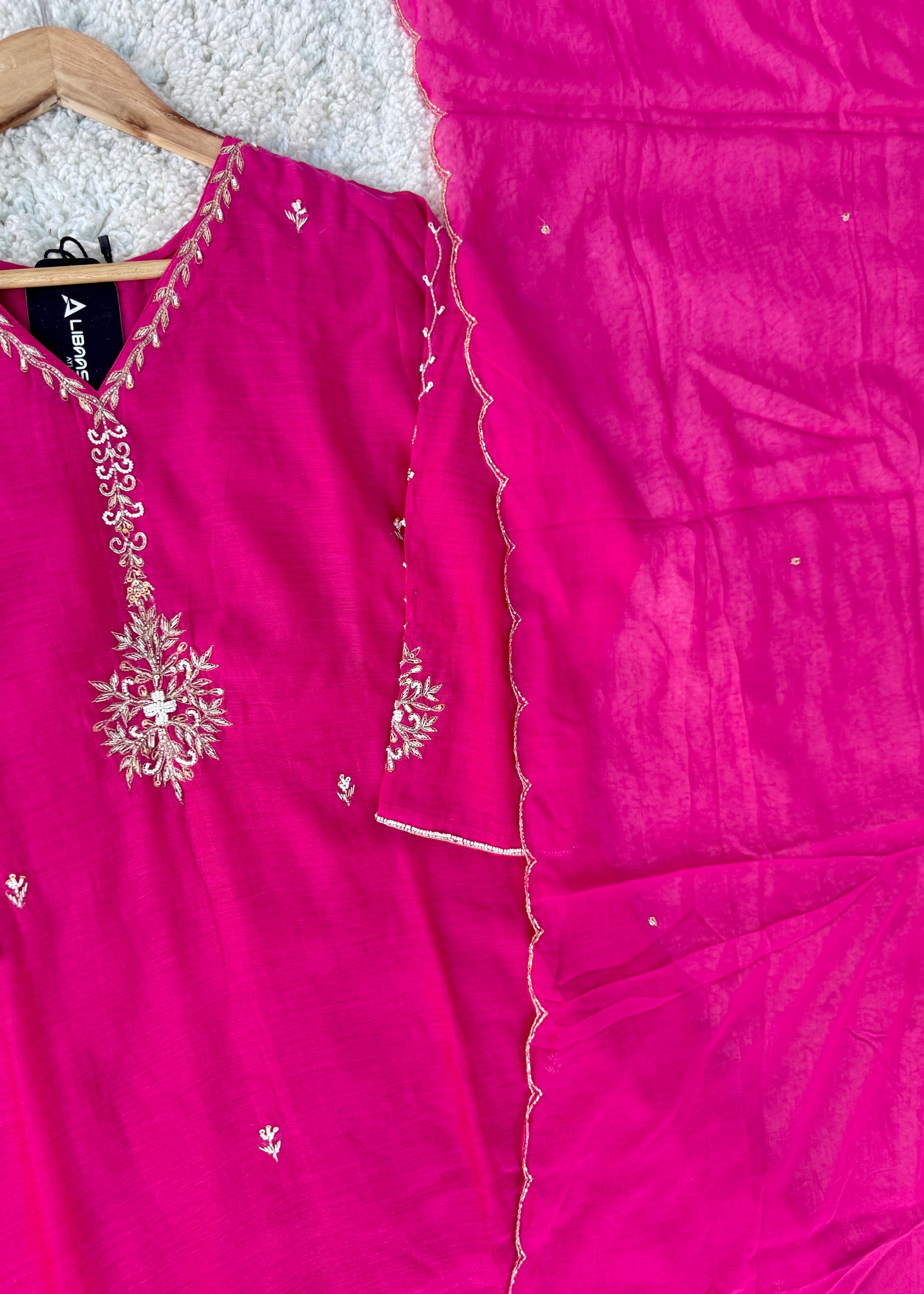“HAYA” Premium Pink Mul Chanderi A-Line Kurta with Bottom & Dupatta
