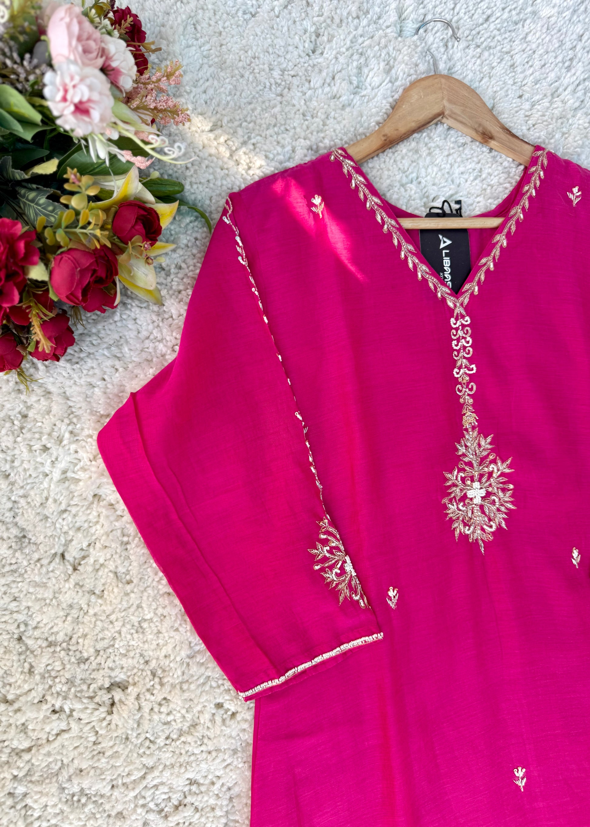 “HAYA” Premium Pink Mul Chanderi A-Line Kurta with Bottom & Dupatta