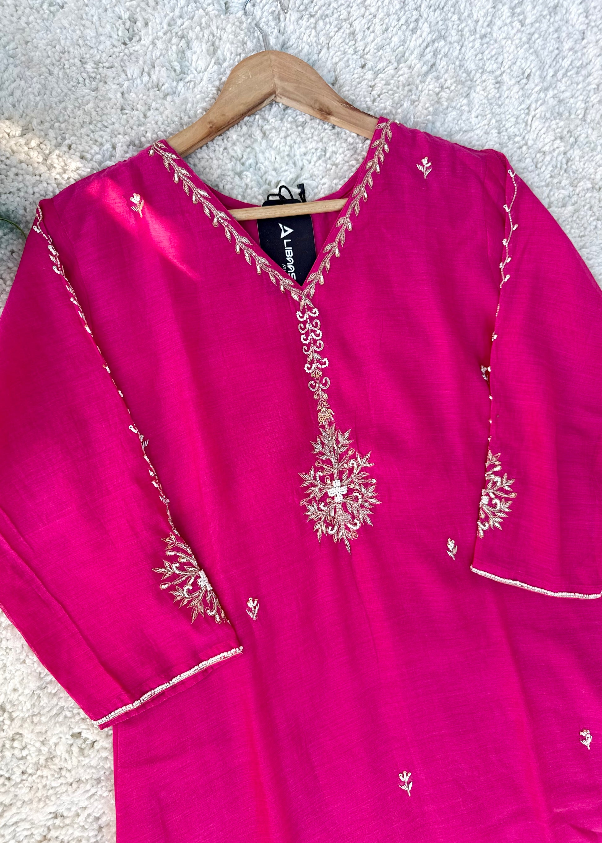 “HAYA” Premium Pink Mul Chanderi A-Line Kurta with Bottom & Dupatta