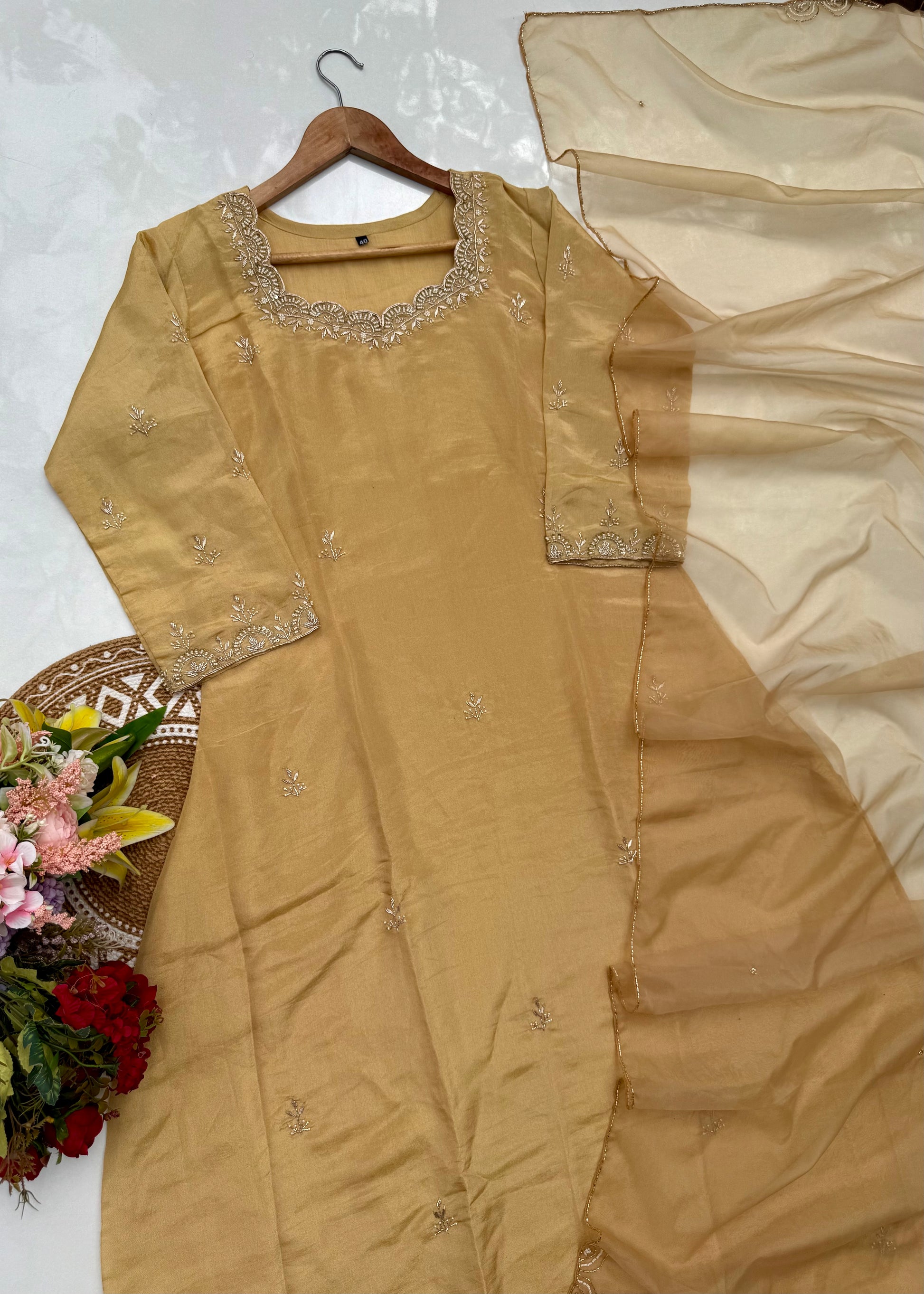 “MAHREEN” Beautiful Tissue silk Handwork Suit Set