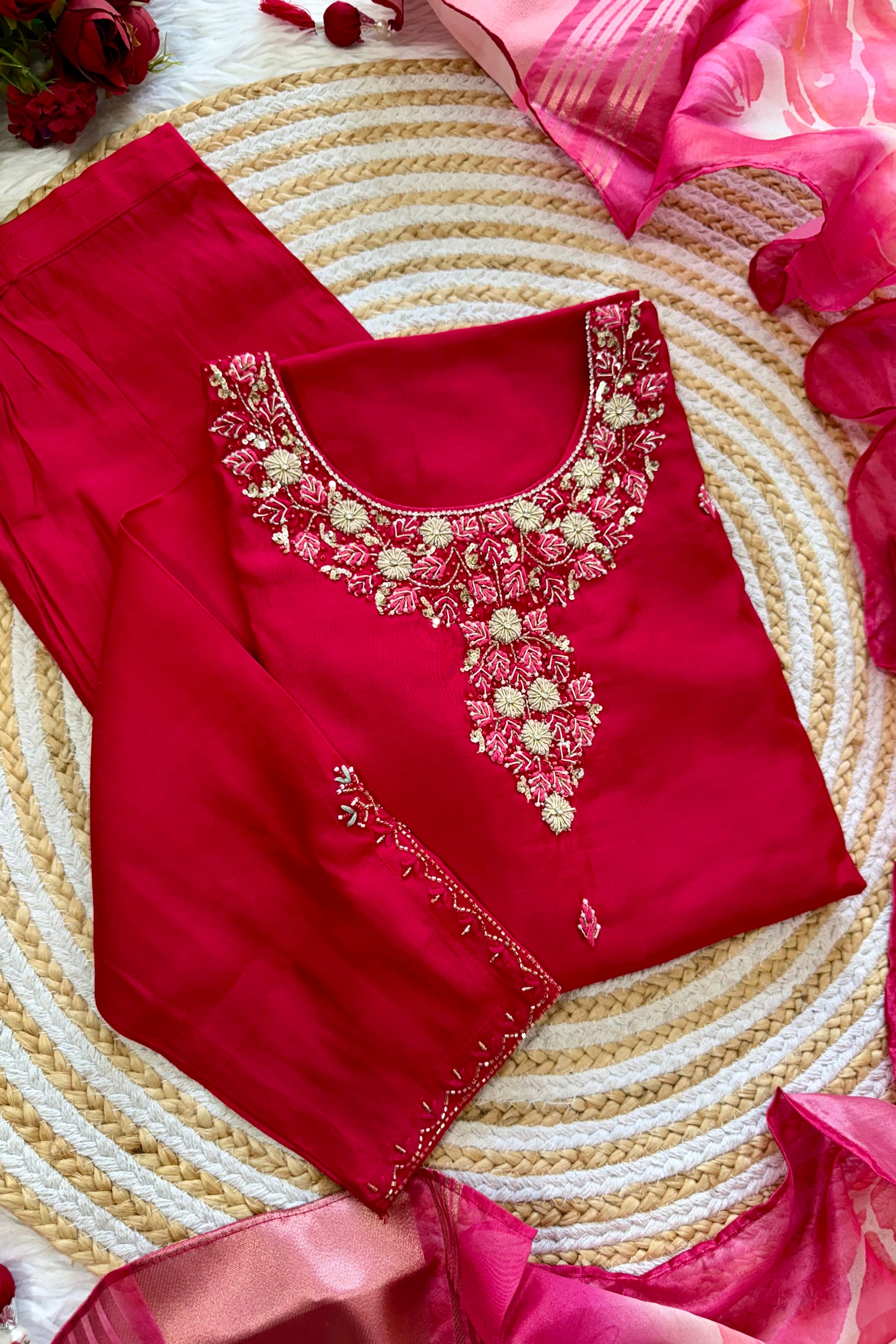 “AVANTI” Premium roman silk handcrafted kurti set