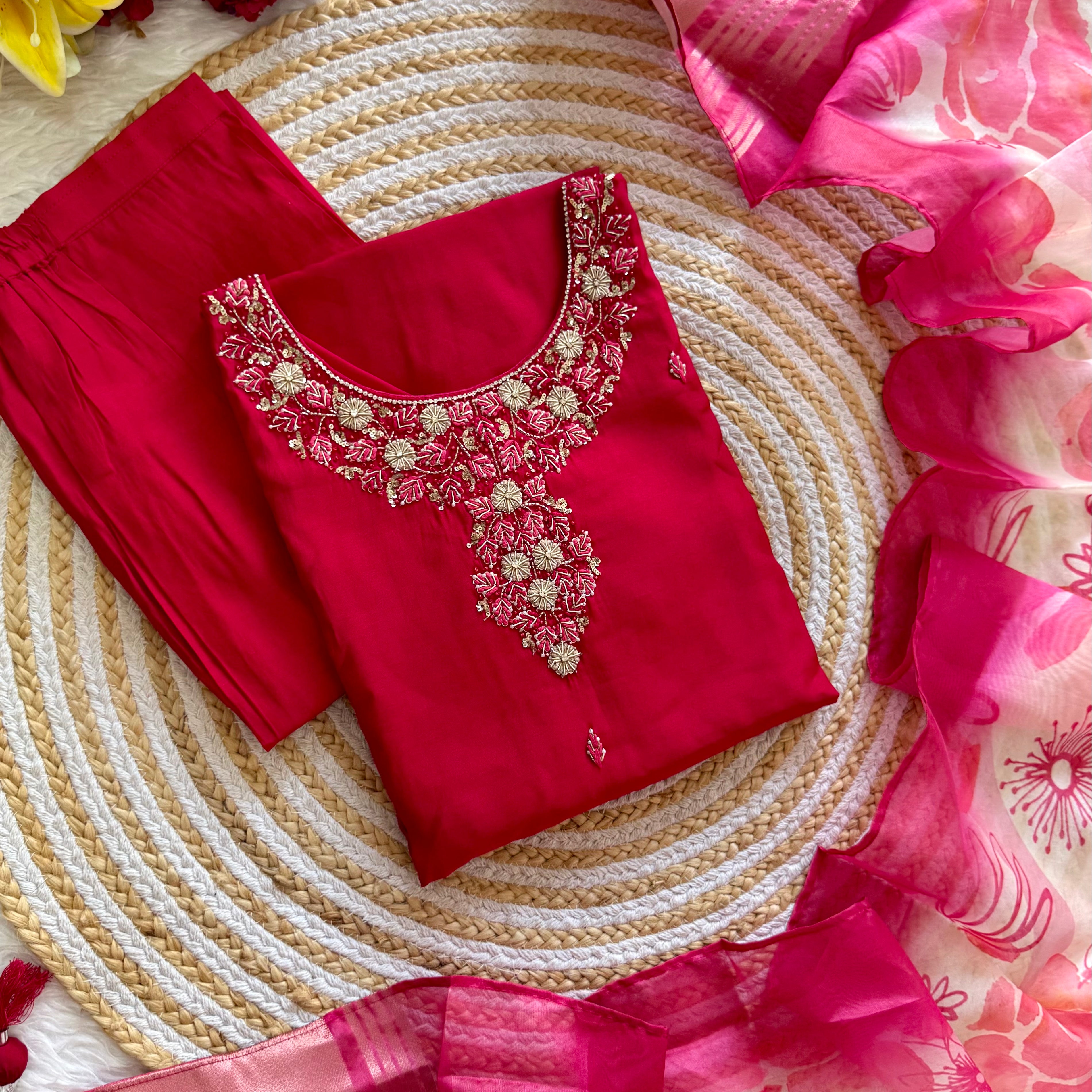 “AVANTI” Premium roman silk handcrafted kurti set