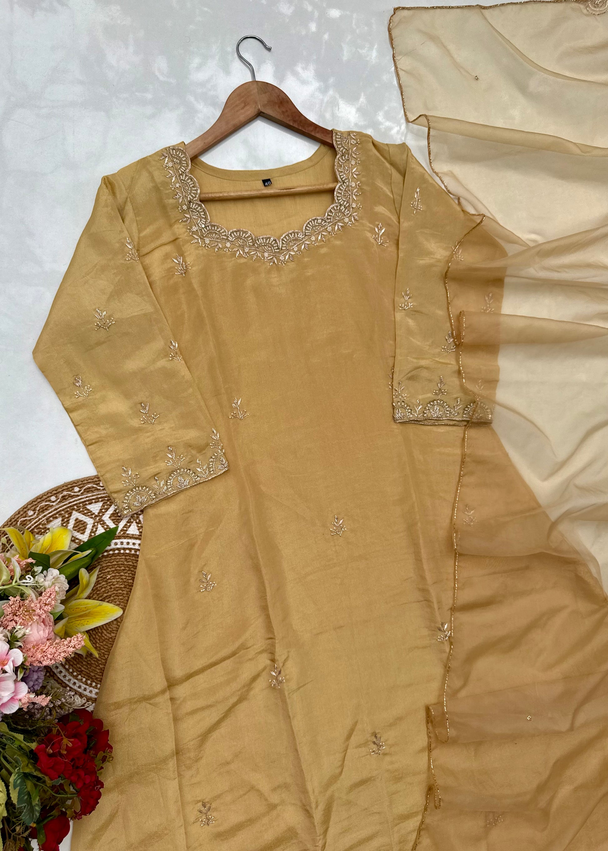 “MAHREEN” Beautiful Tissue silk Handwork Suit Set