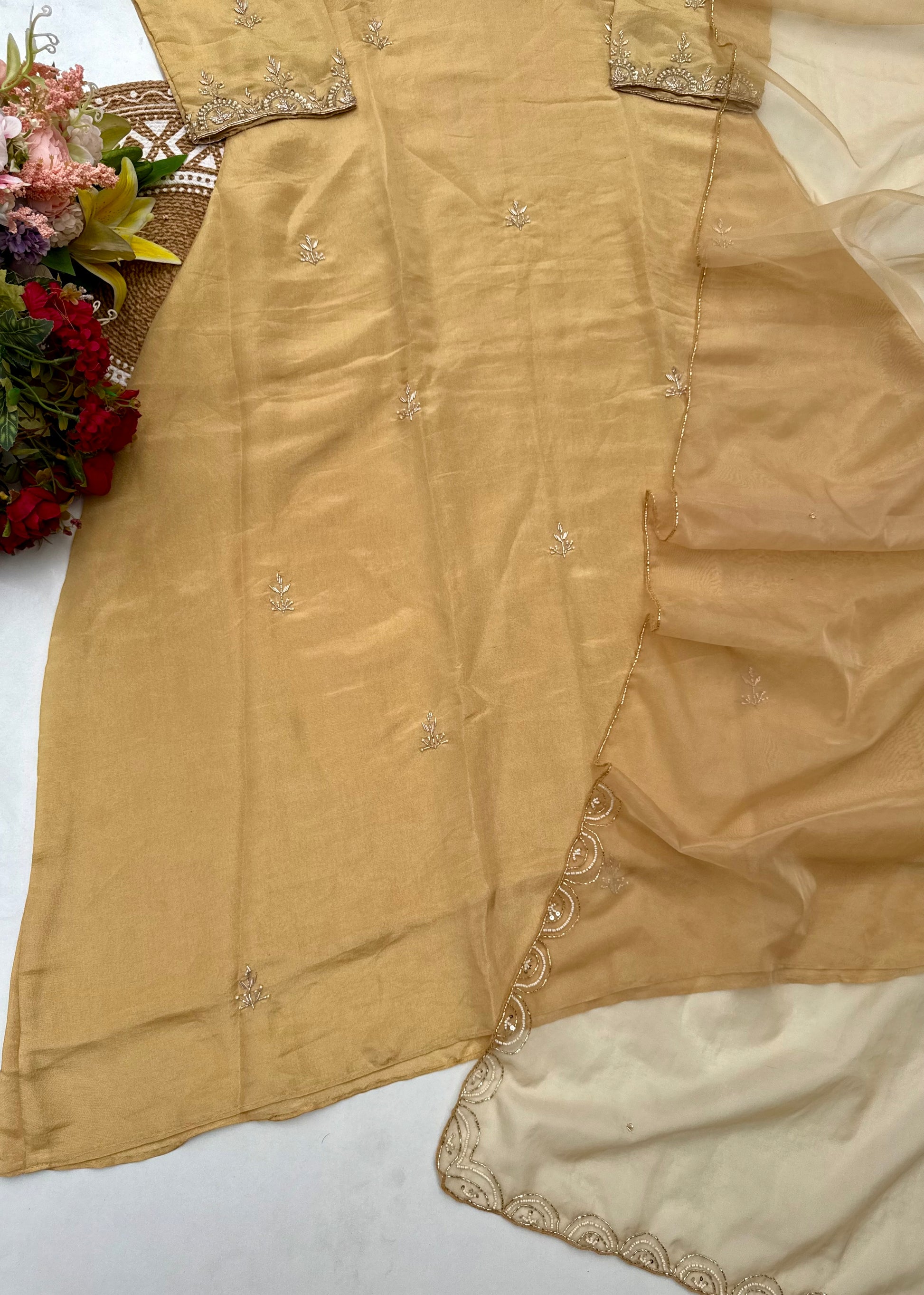 “MAHREEN” Beautiful Tissue silk Handwork Suit Set