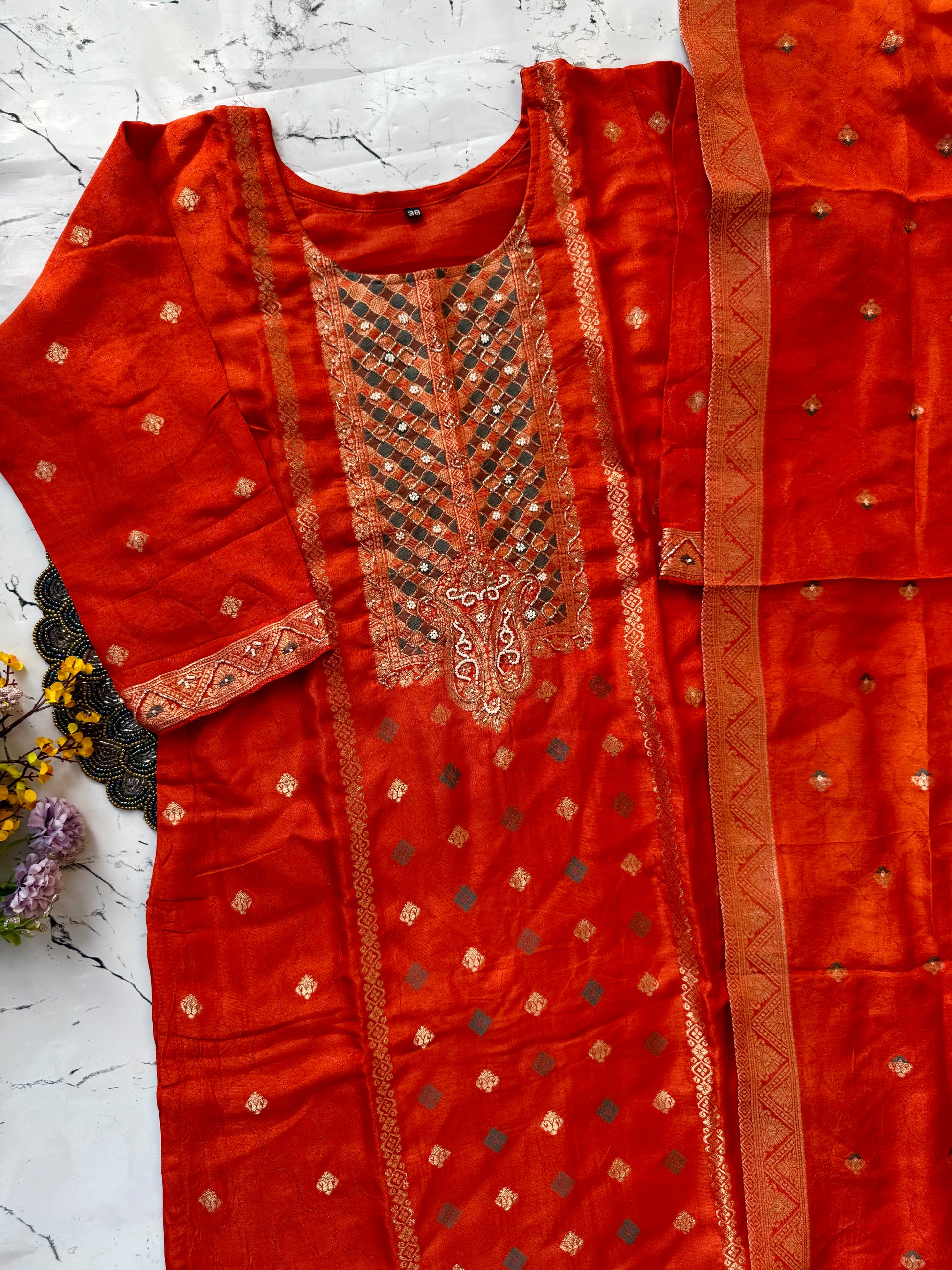 “Mona” Beautiful russian jacquard silk kurti pant with dupatta set 🛍️♥️
