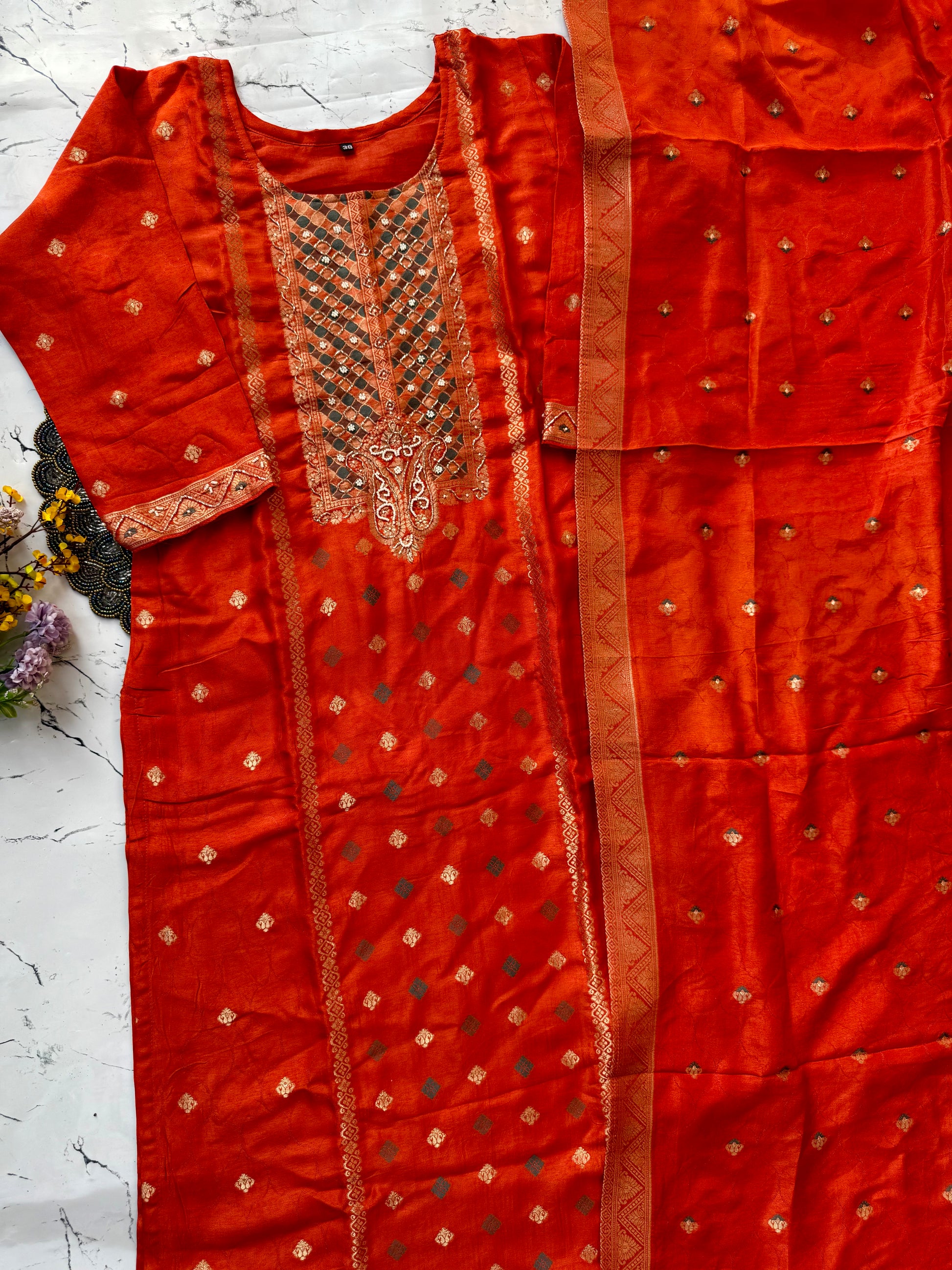 “Mona” Beautiful russian jacquard silk kurti pant with dupatta set 🛍️♥️
