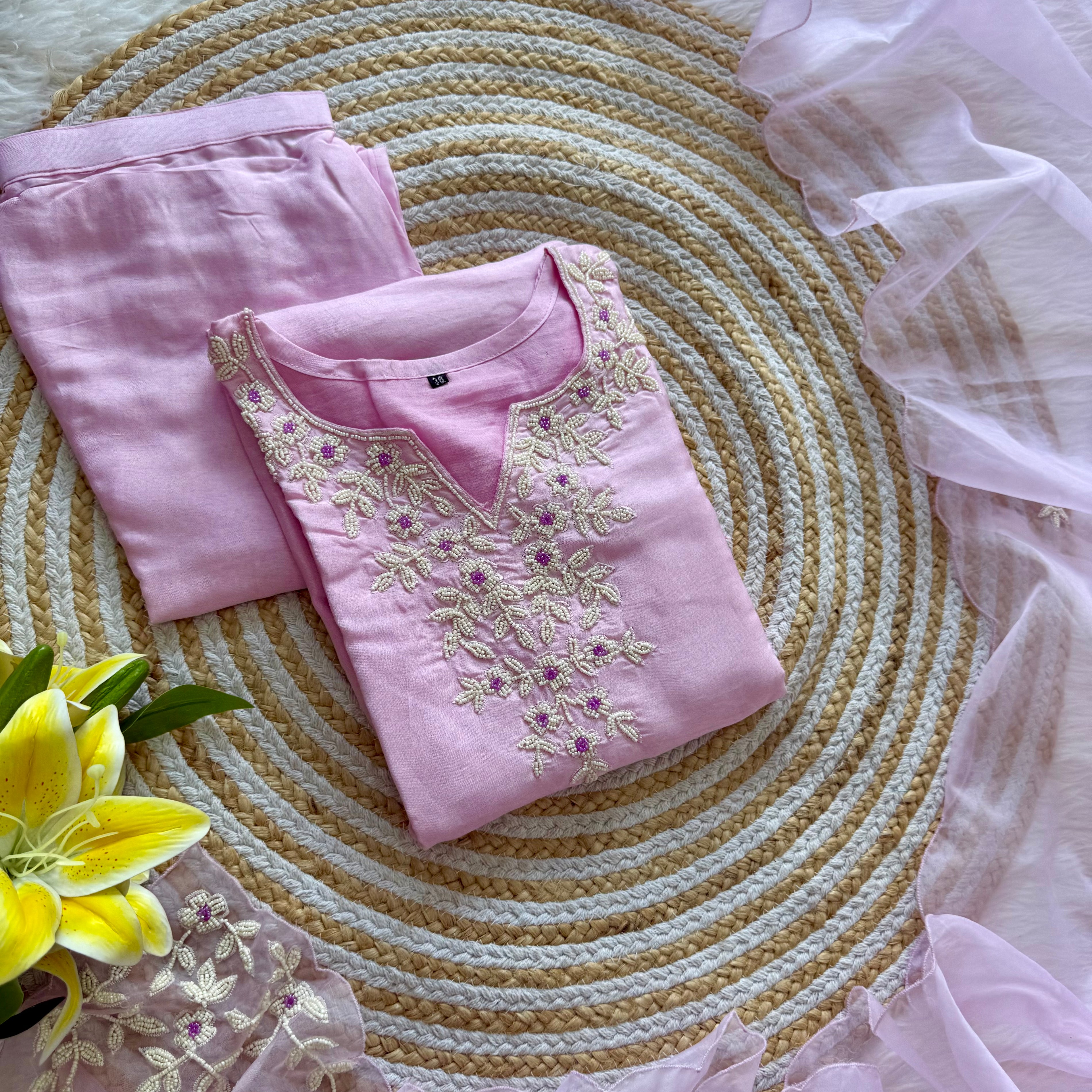 “Suhani” Beautiful pearl work dola silk kurta bottom with dupatta set 🛍️