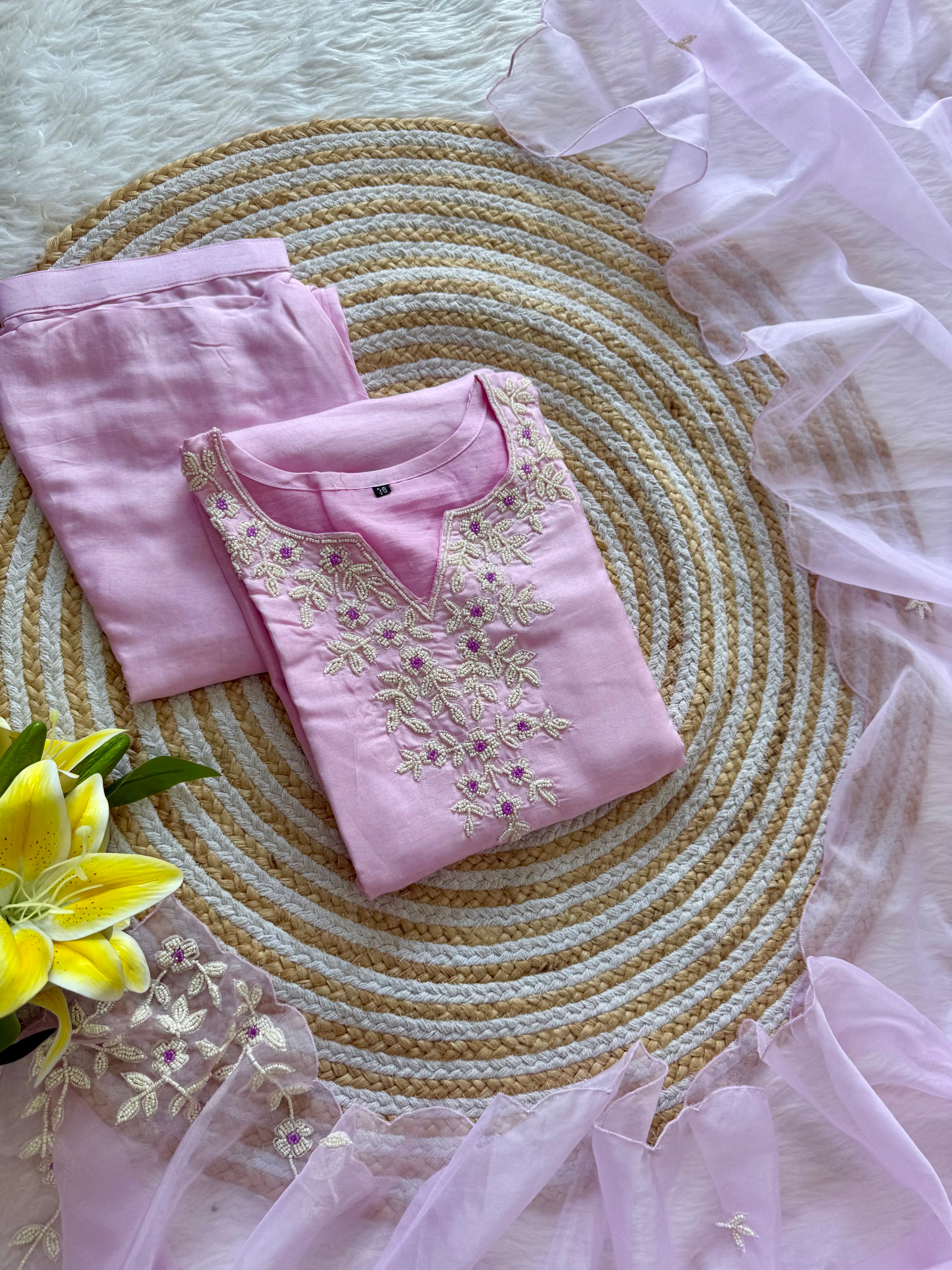 “Suhani” Beautiful pearl work dola silk kurta bottom with dupatta set 🛍️