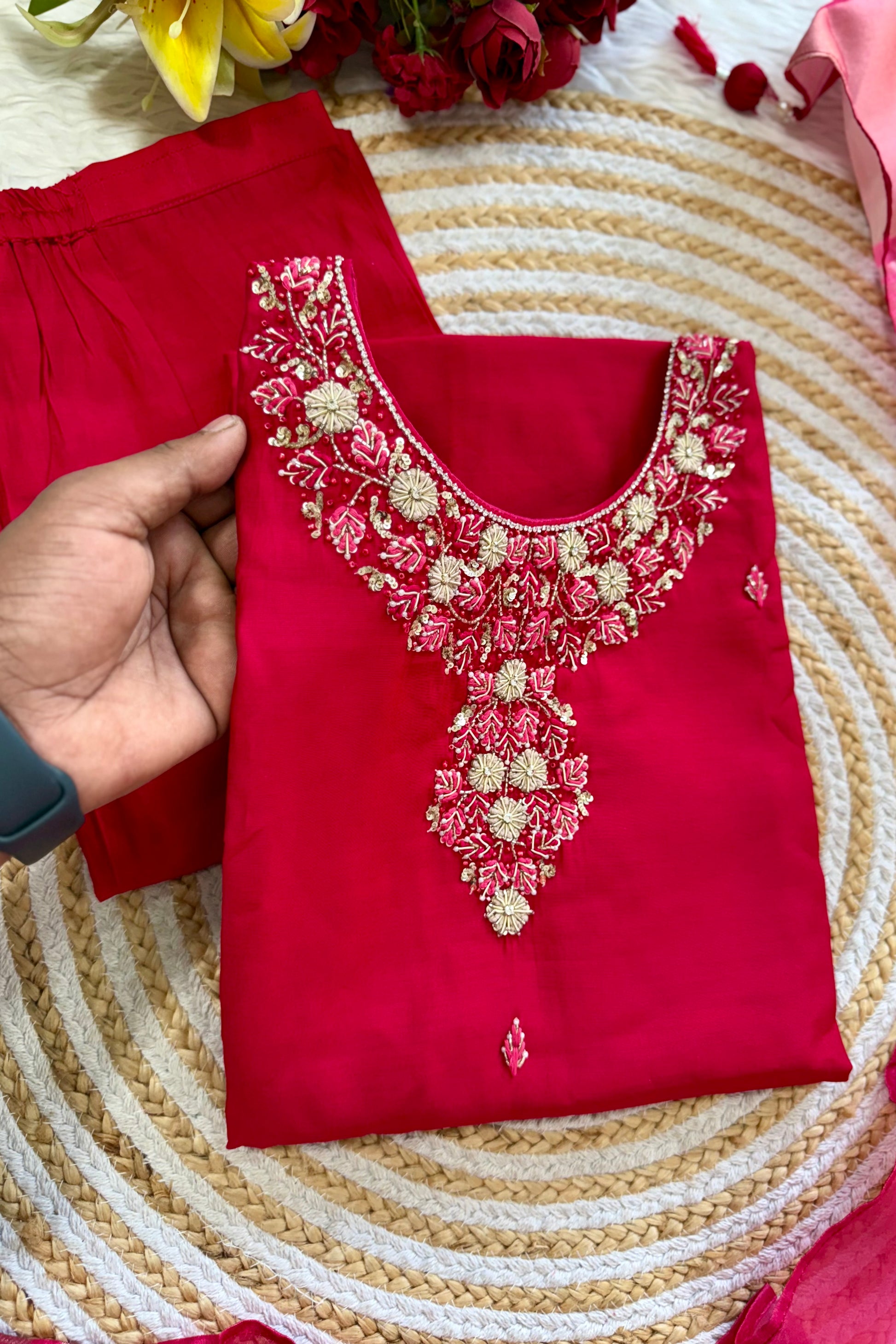 “AVANTI” Premium roman silk handcrafted kurti set