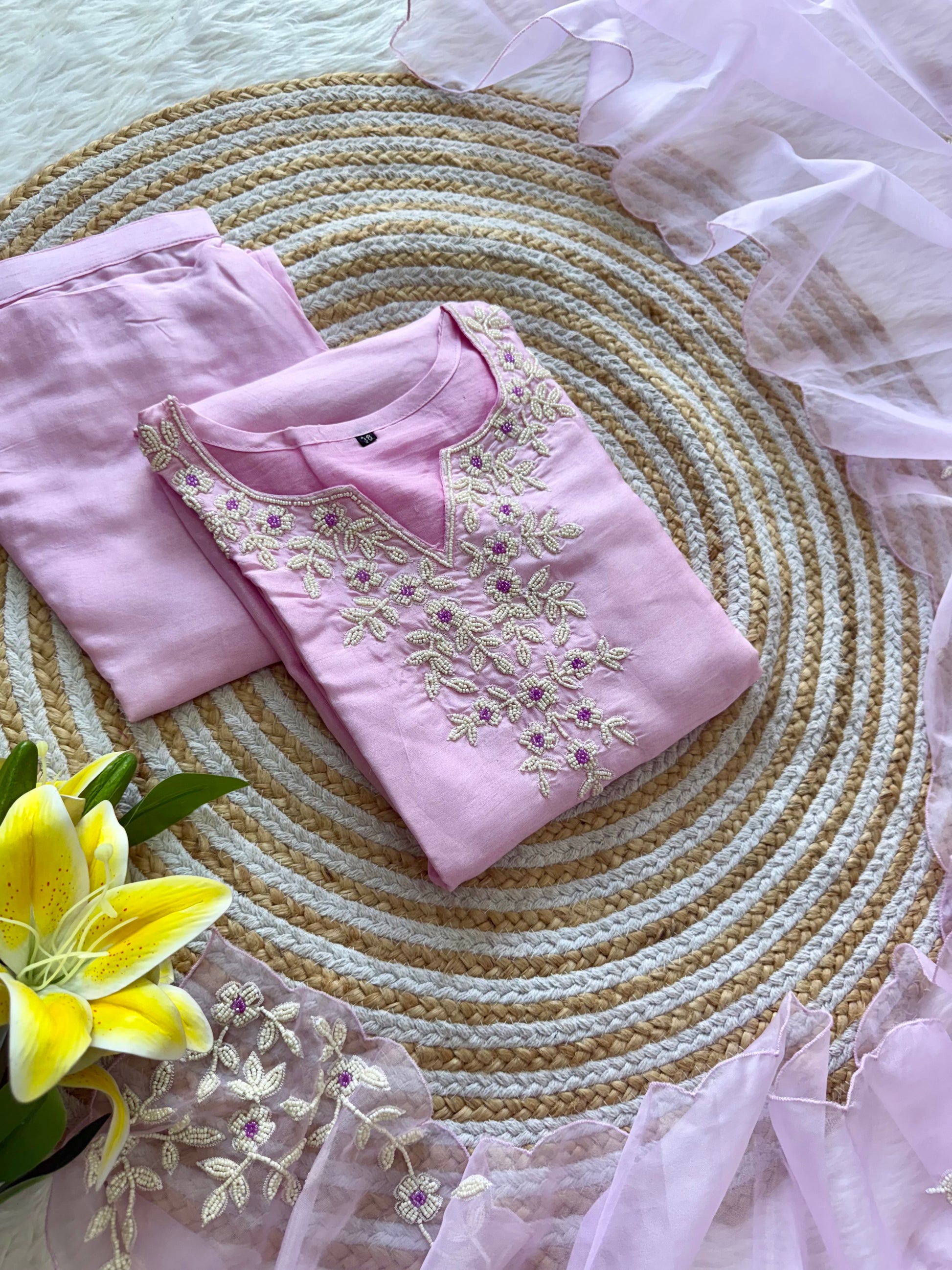 “Suhani” Beautiful pearl work dola silk kurta bottom with dupatta set 🛍️