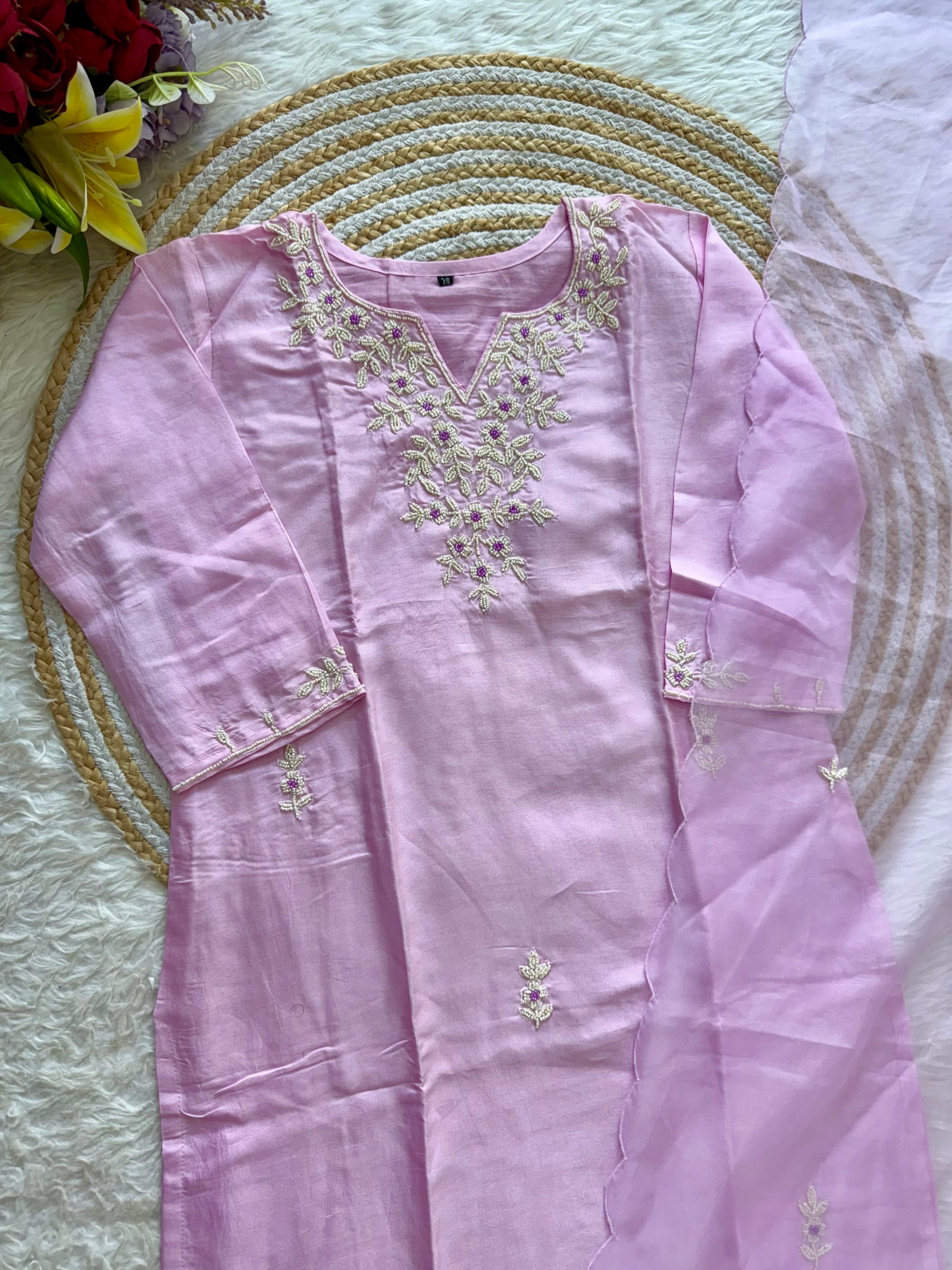 “Suhani” Beautiful pearl work dola silk kurta bottom with dupatta set 🛍️