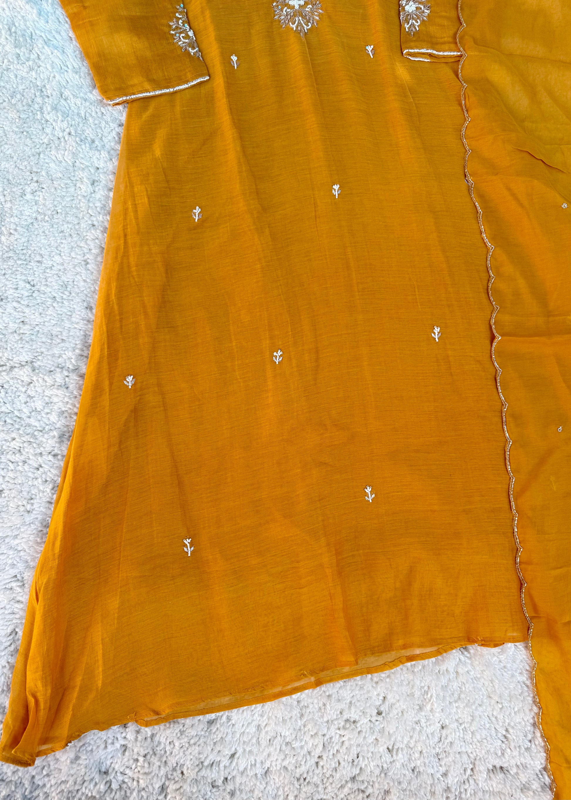 “HAYA” Premium Yellow Mul Chanderi A-Line Kurta with Bottom & Dupatta